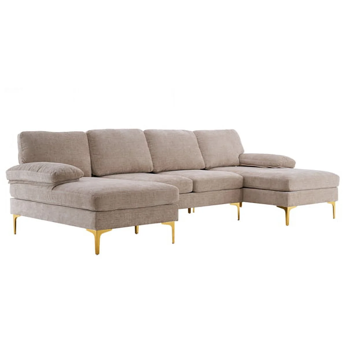 SYTHERS Convertible Sectional Sofa Couch 4-Seat Sectional Sleeper Sofa with Memory Foam & Double Chaise & Comfortable Backrest, Oversized Seats, Camel