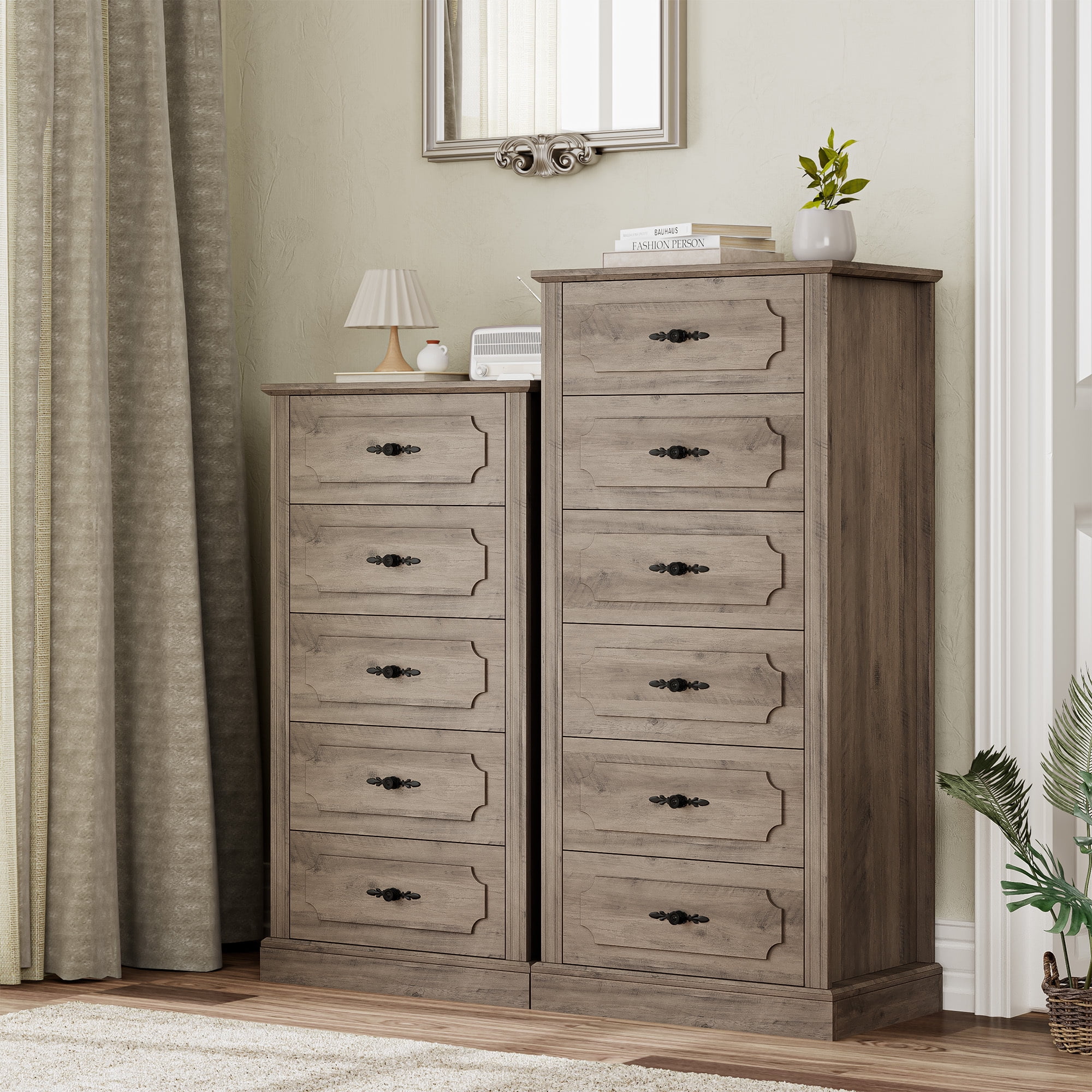 Homfa 6 Drawer Vintage Dresser, 51''H Wood Storage Cabinet tall Chest of Drawers for Bedroom Living Room
