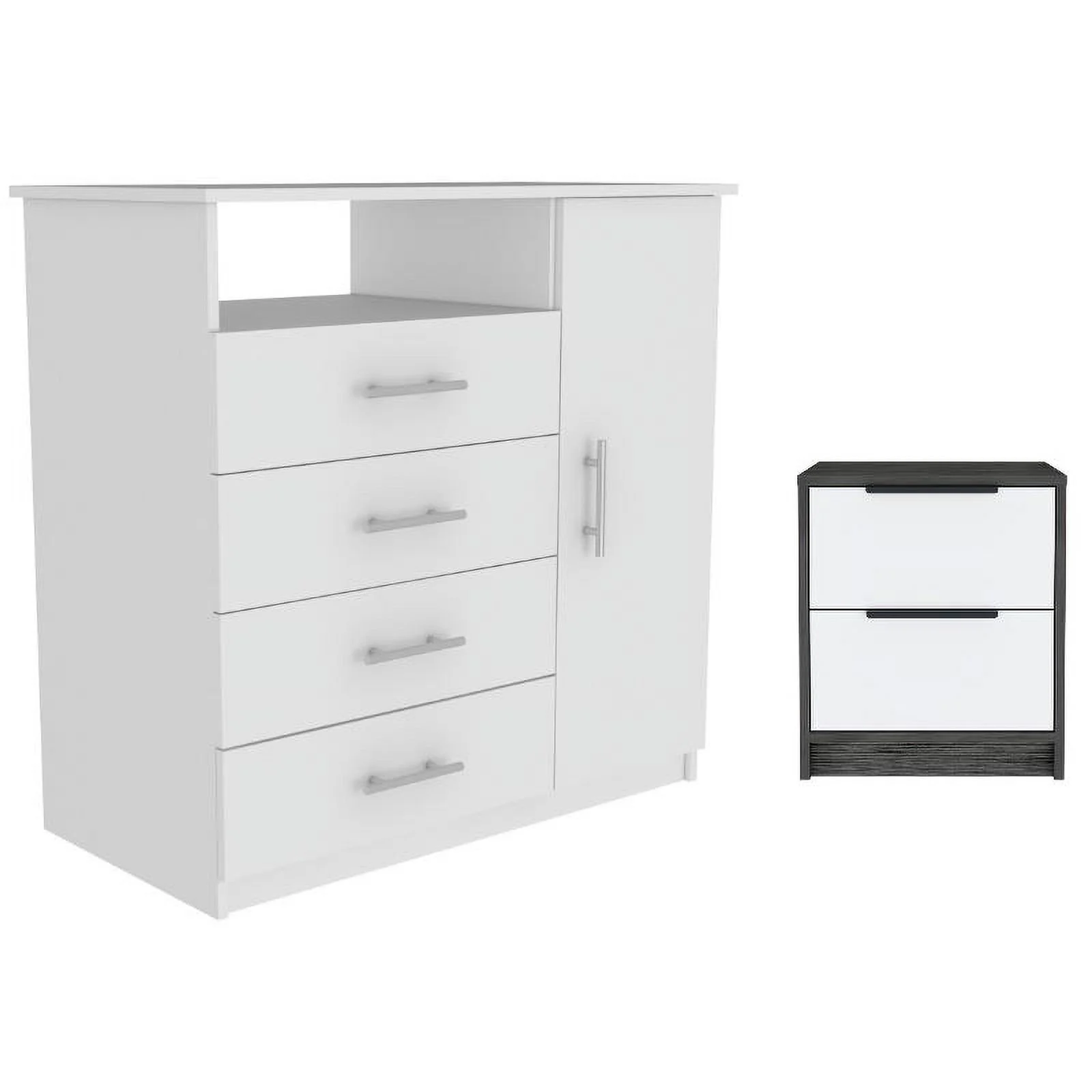 Home Square 2-Piece Set with Four Drawer Dresser and Nightstand in White
