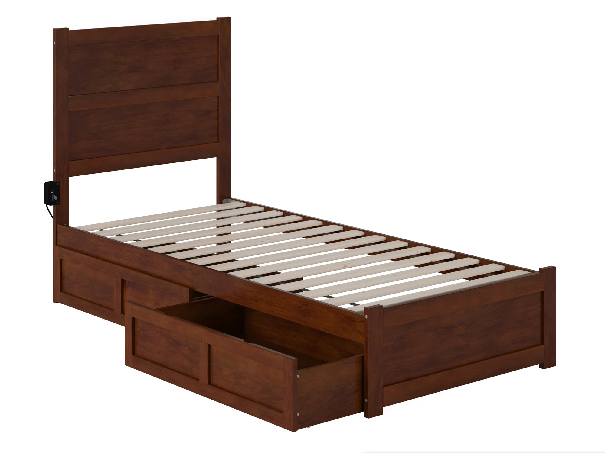 AFI NoHo Twin XL Wood Platform Bed with Headboard Footboard & 2 Storage Drawers, Walnut