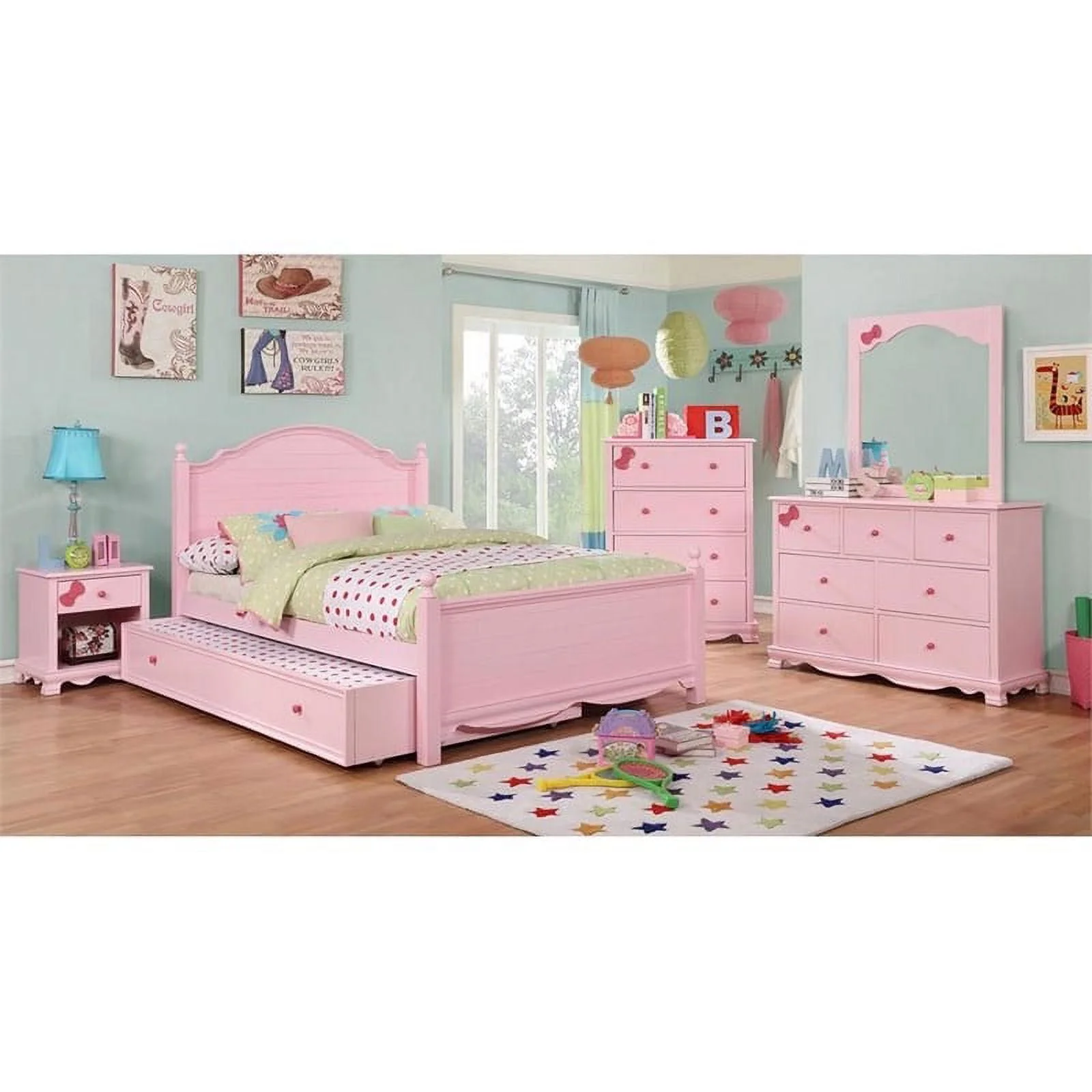 Roseberry Kids Transitional Wood Twin Panel Kids Bed in Pink
