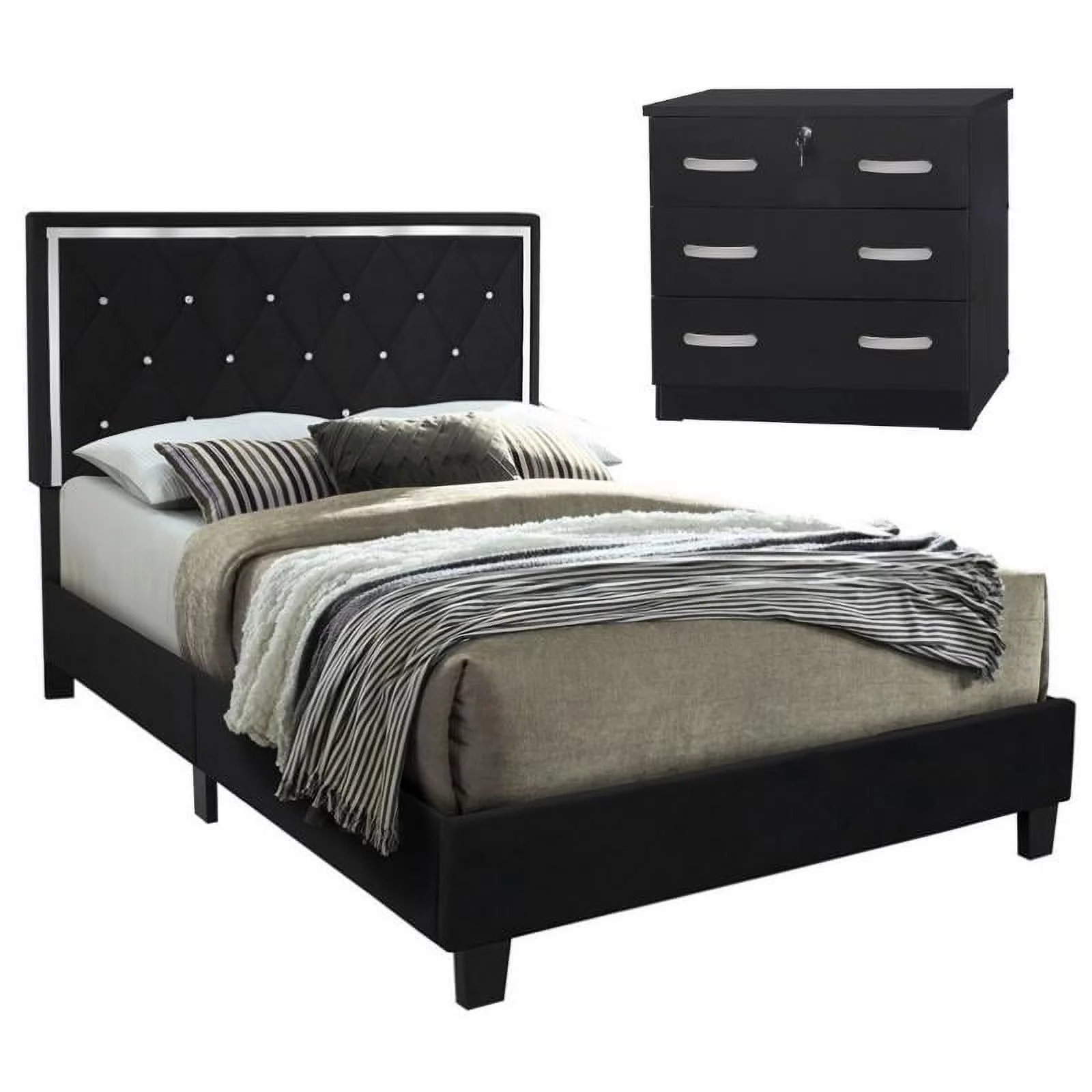 Home Square 2-Piece Set with Queen Platform Bed & Chest Bedroom Dresser in Black