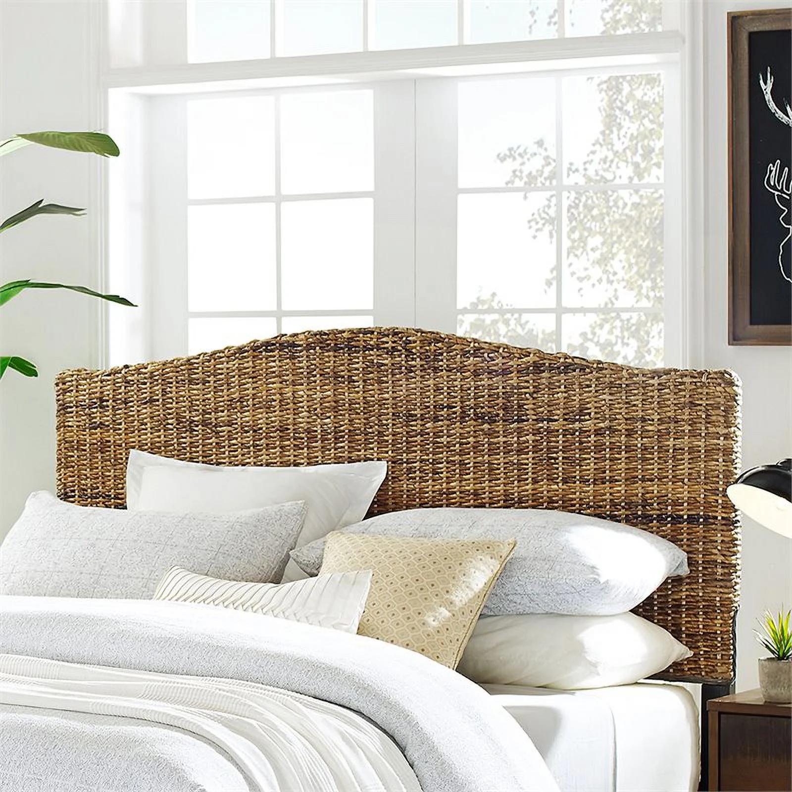 Bowery Hill Coastal Wood Brown Queen Banana Leaf Panel Headboard