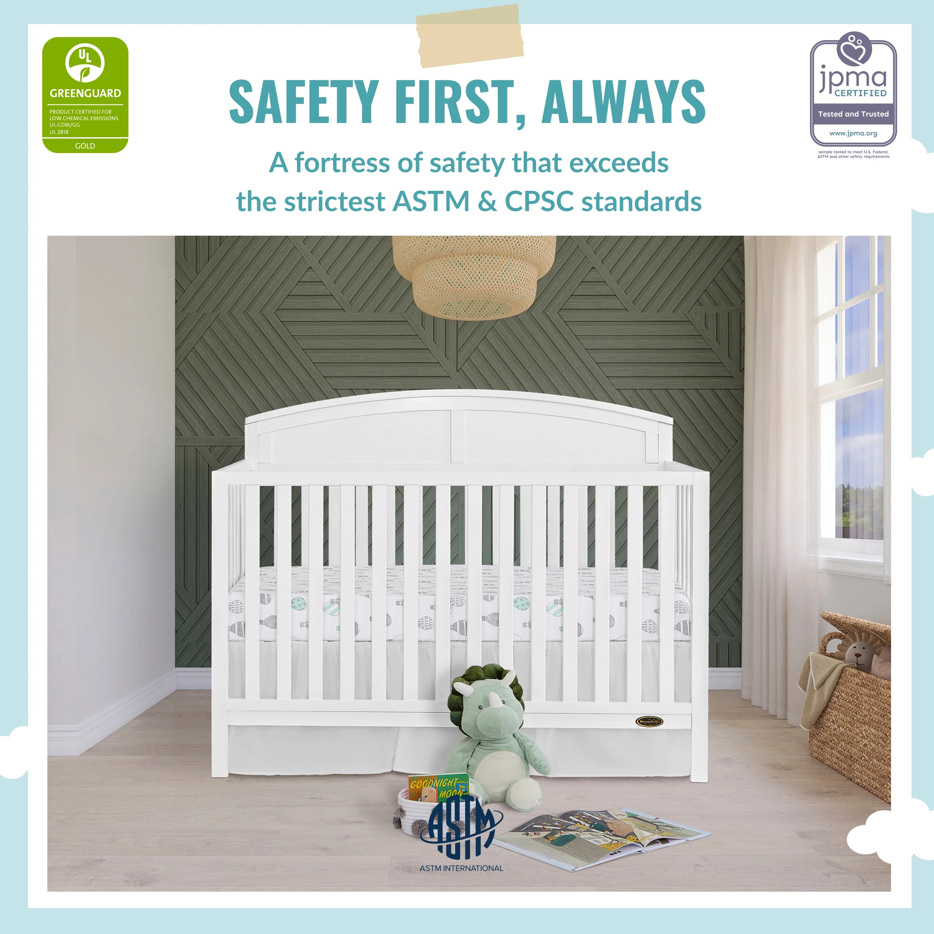 Dream On Me Storybrooke 5 in 1 Convertible Crib, White