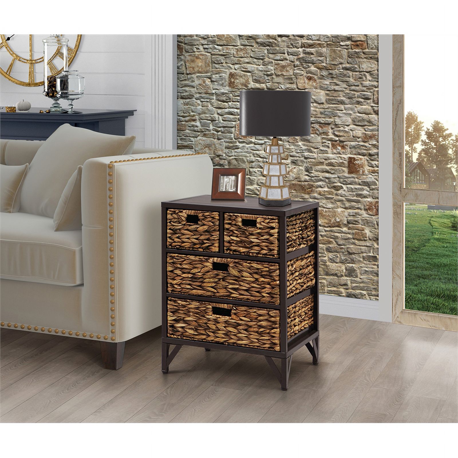Gallerie Decor Rio Metal/Wood Side Table with Hairpin Legs in Walnut