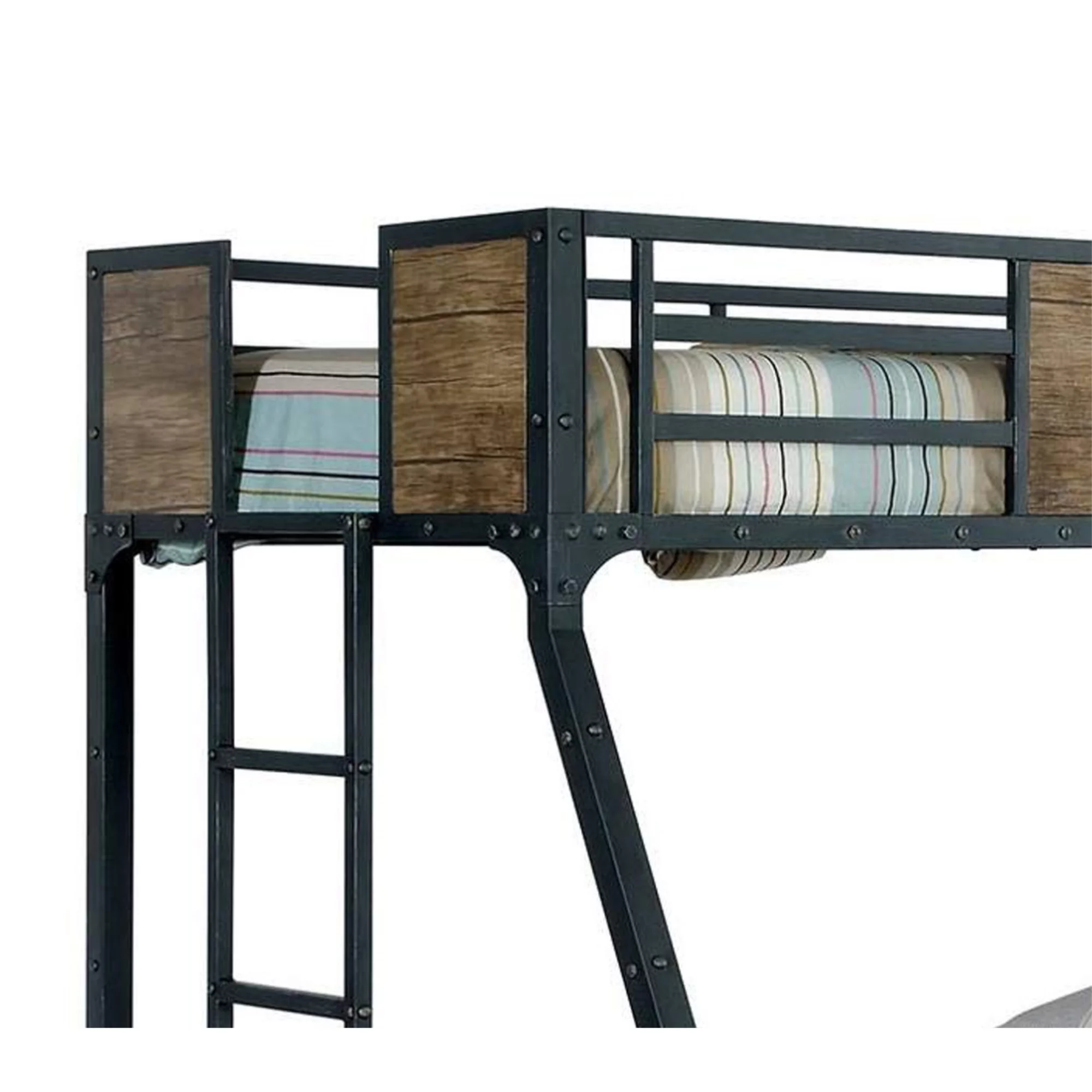 Wooden & Metal Frame Twin/Full Size Bunk Bed, Black