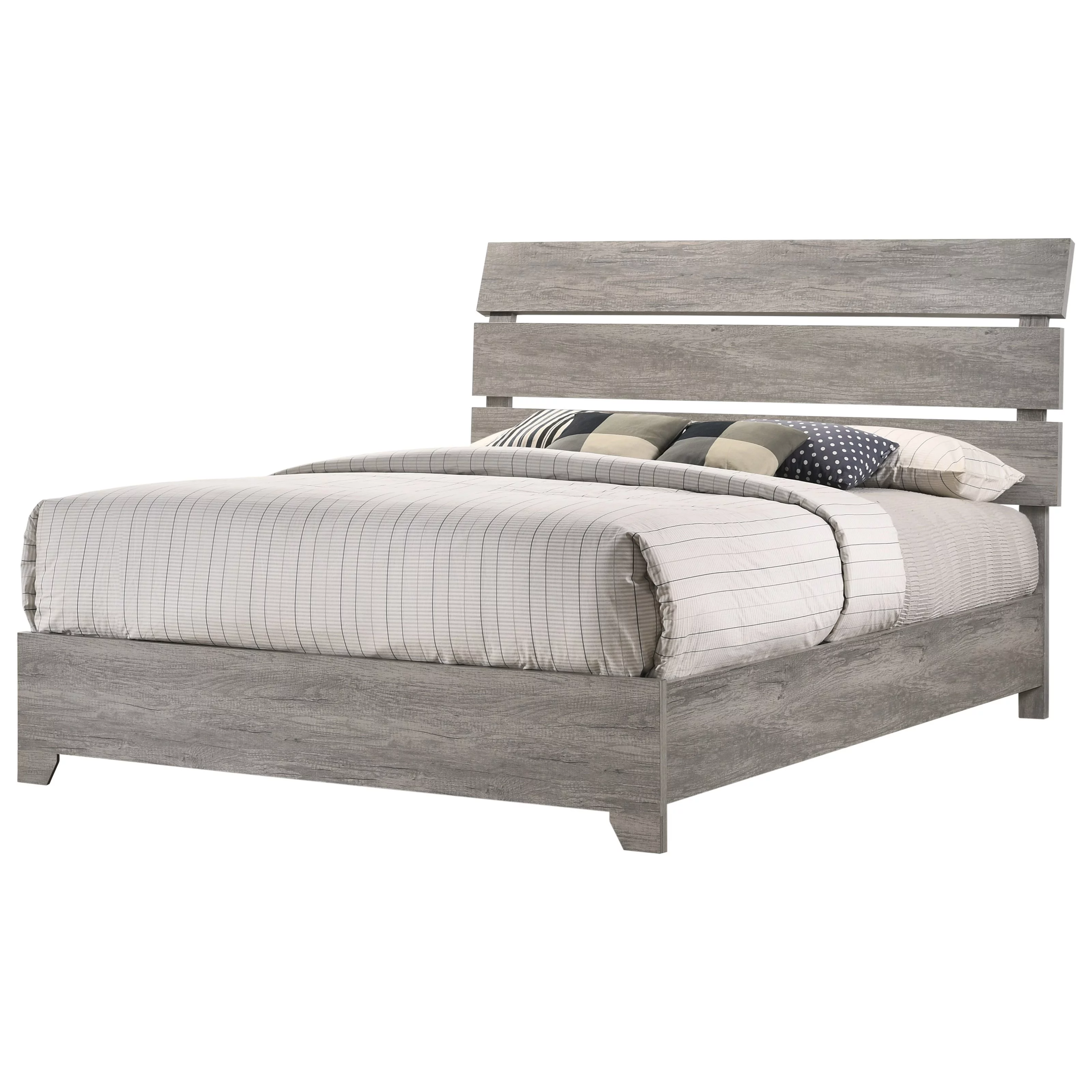 Contemporary Vintage Look King Size 5Pc Bedroom Set Bed Dresser Mirror Nightstand Wooden Furniture
