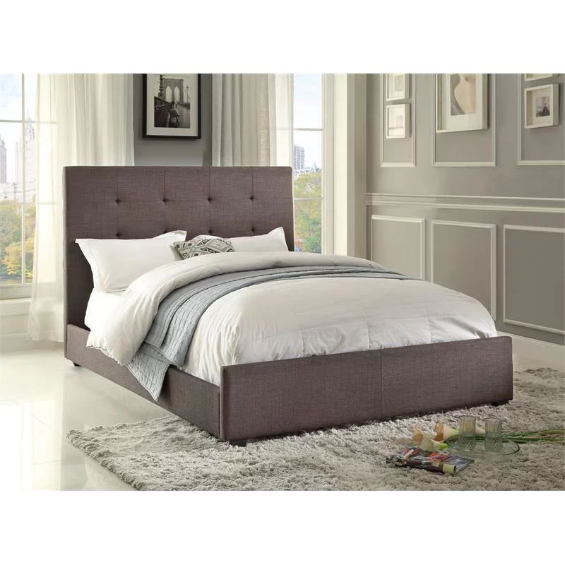 Pemberly Row Contemporary Fabric California King Upholstery Bed in Dark Gray