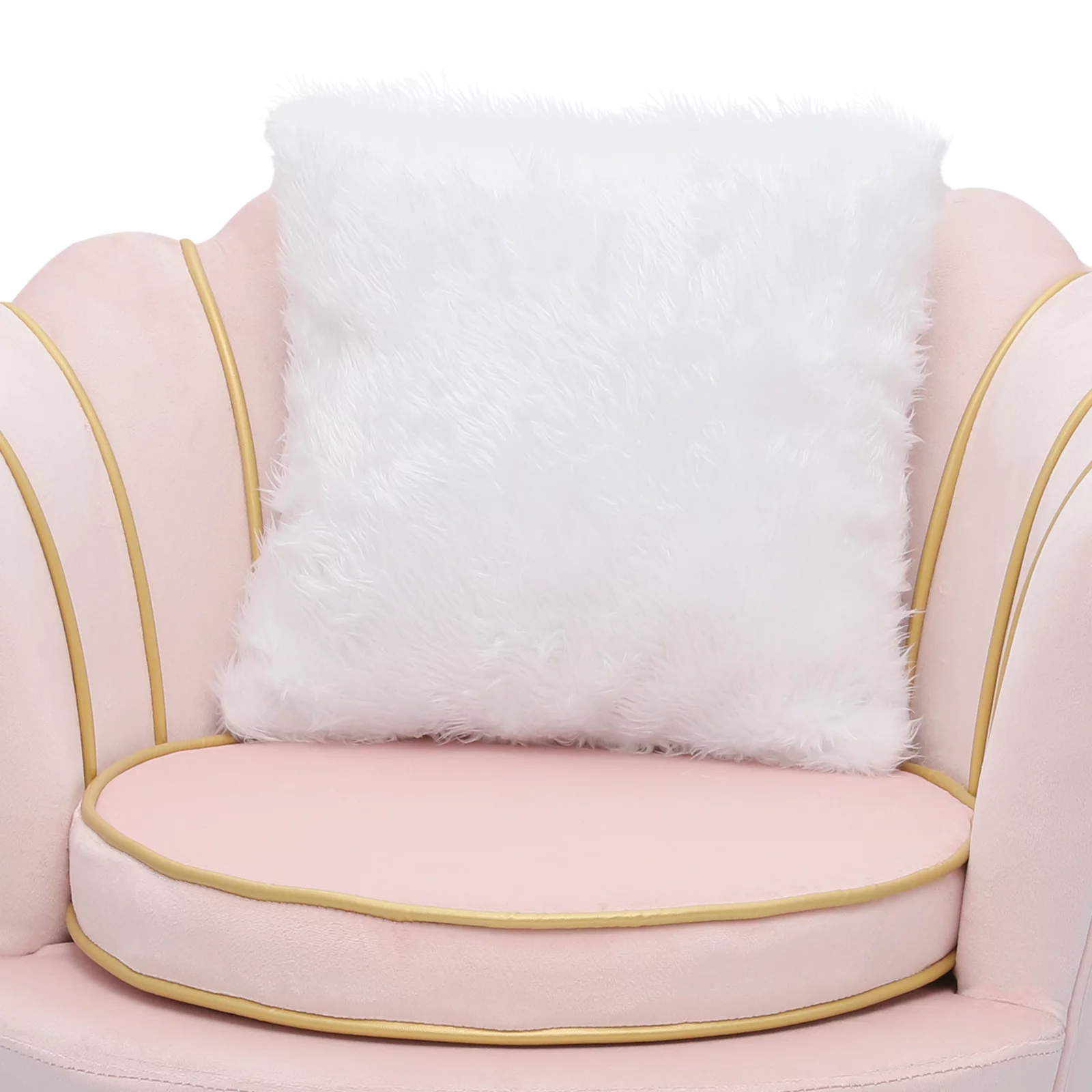 Magshion Living Room Microfiber Solo Sofa, Tufted Velvet Accent Chair, Round Padding Seat with Cushion, Home Upholstered Arm Chair, Light Pink/Gold