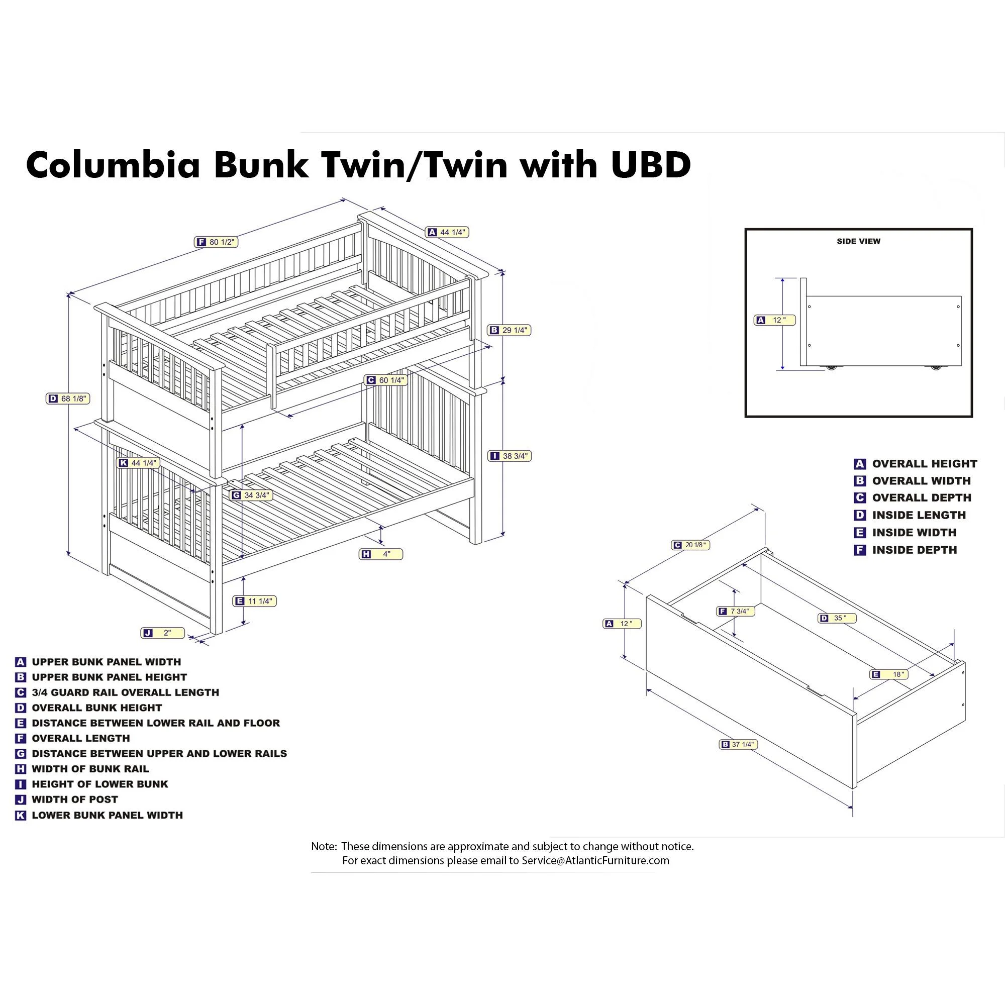 Columbia Bunk Bed Twin over Twin in Multiple Colors and Configurations