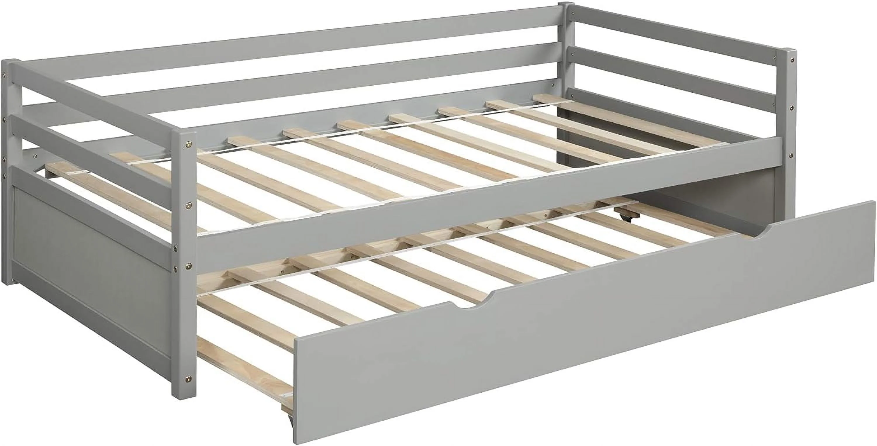 Wooden Daybed With Trundle, Size Platform Bed Frame, Sofa Bed For Living Room Bedroom, No Box Spring Needed (, Gray)