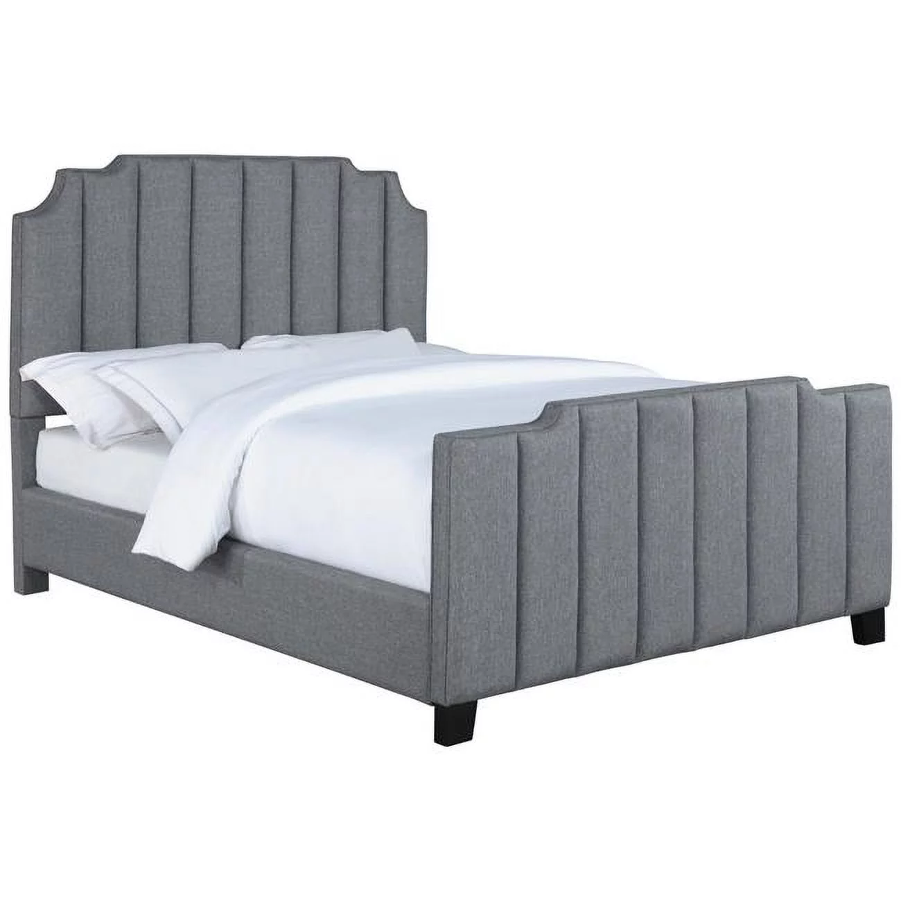 Benjara Light Gray & Black Upholstery Vertical Channel Tufted Ion Notched King Size Panel Bed