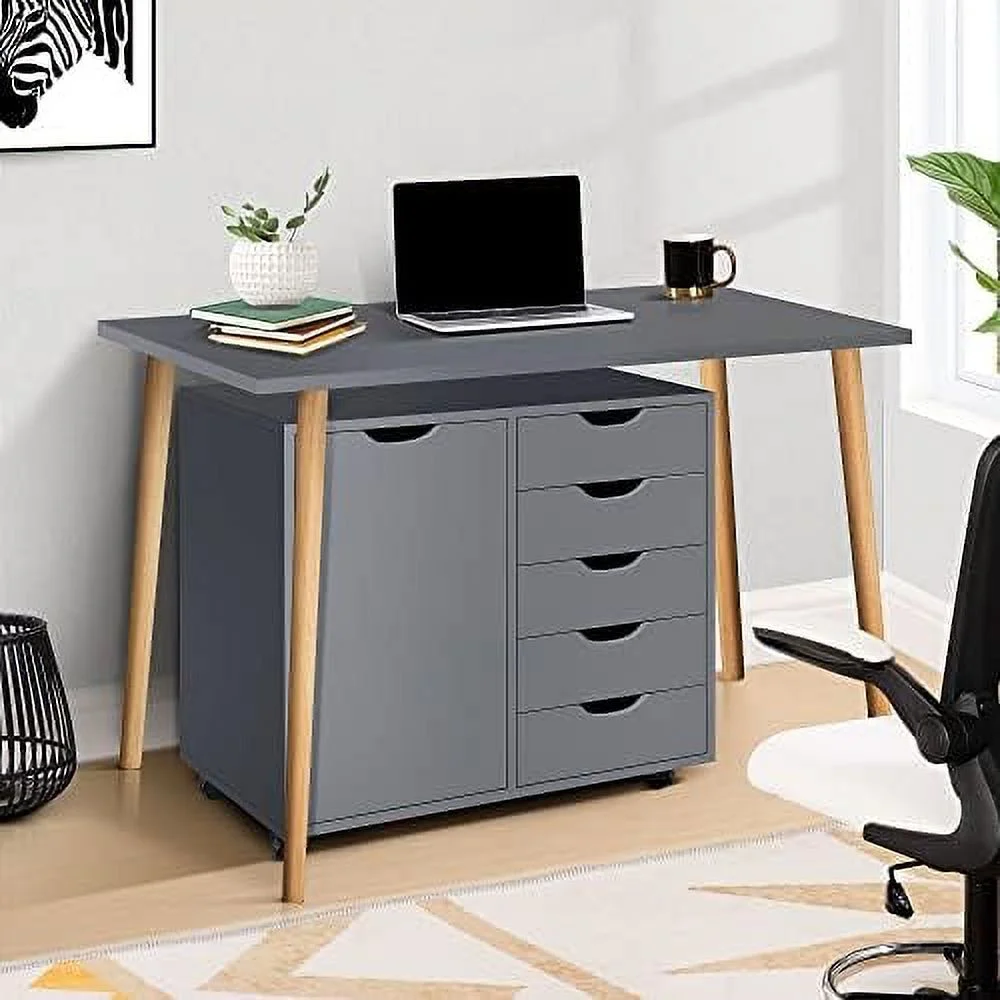 CCBIUOMBO Amy 5 Drawer Chest  Wood  Dresser Cabinet with Wheels  Craft  Organization  Makeup Drawer Unit for Closet  Bedroom  Office File Cabinet 180 lbs Total Capacity \u2013 Grey