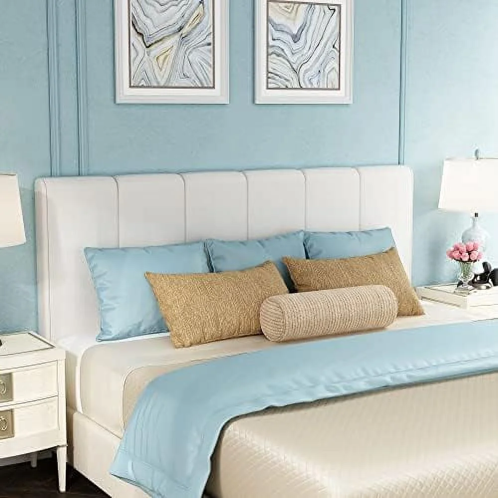 Upholstered King Headboard Foldable White Headboard for King Size Bed Faux Leather Wall Heaboard Panels Adjustable Height