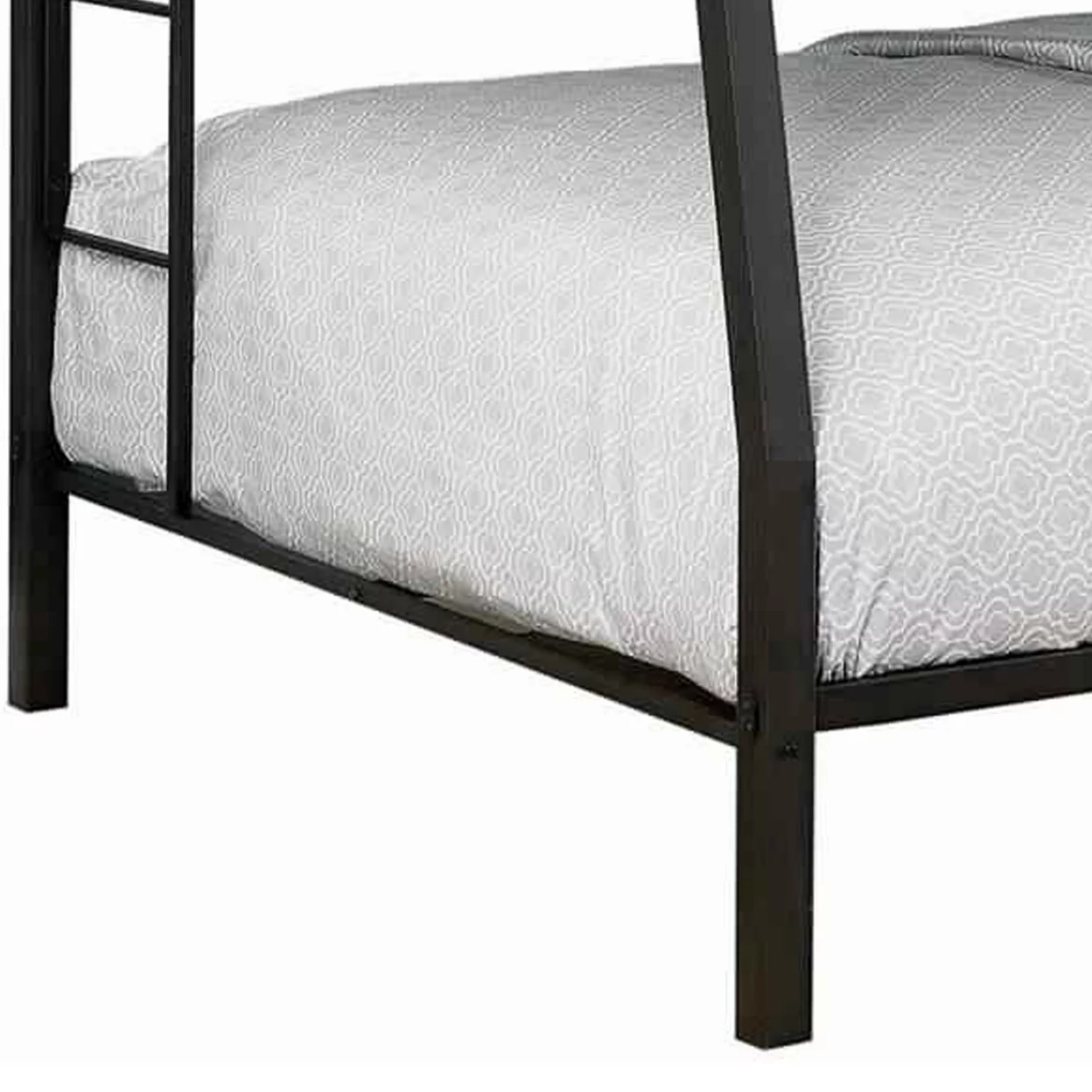 Horizontal Slatted Metal Full Over Queen Bunk Bed with 2 Ladders, Black- Saltoro Sherpi