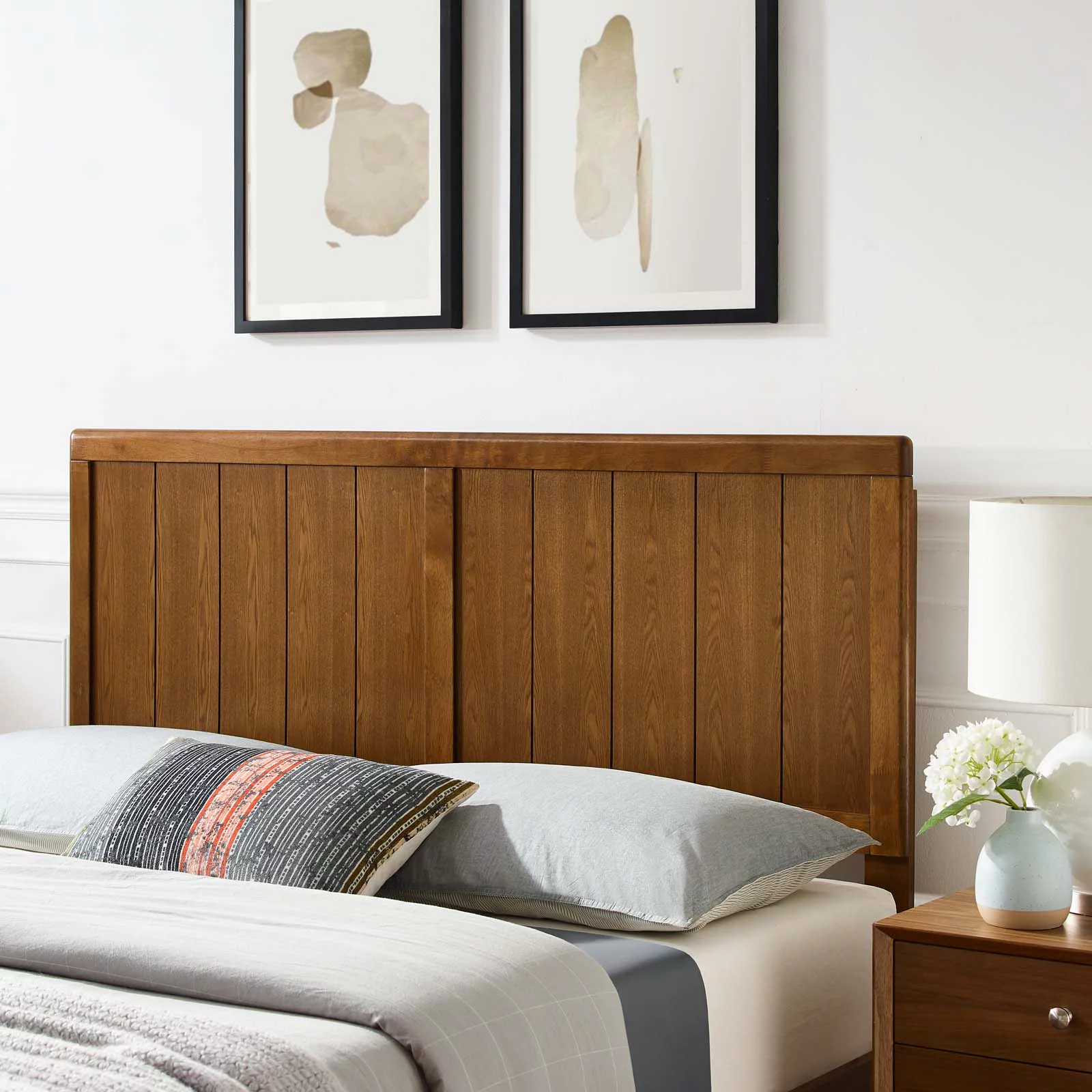 Headboard, Queen Size, Wood, Brown Walnut, Modern Contemporary Urban Design, Bedroom Master Guest Suite