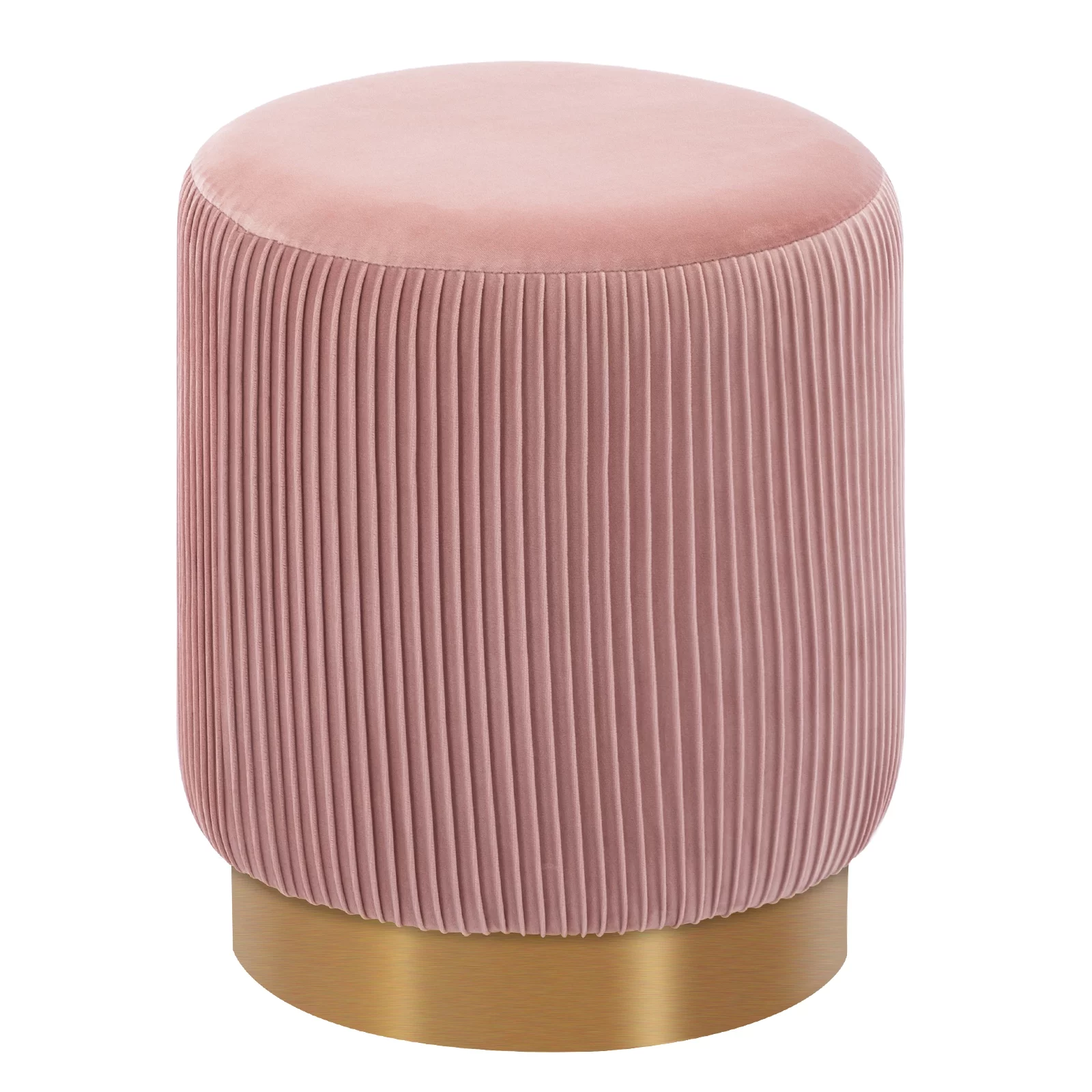 Duhome Modern Round Vanity Stool Small Velvet Ottoman Footstool for Living Room Bedroom Glam Furry Ottoman Seat with Gold Base, Salmon Pink