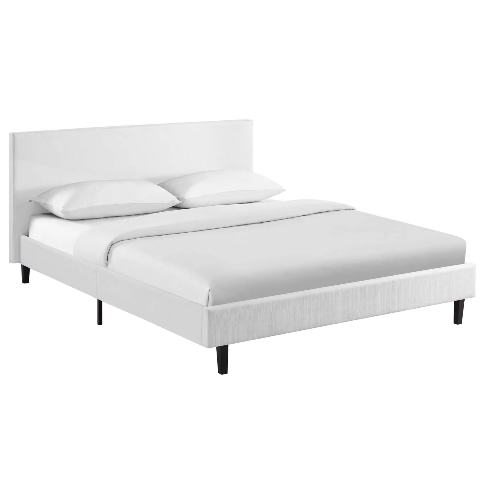 Modern Contemporary Urban Design Bedroom Queen Size Platform Bed Frame, Fabric, White