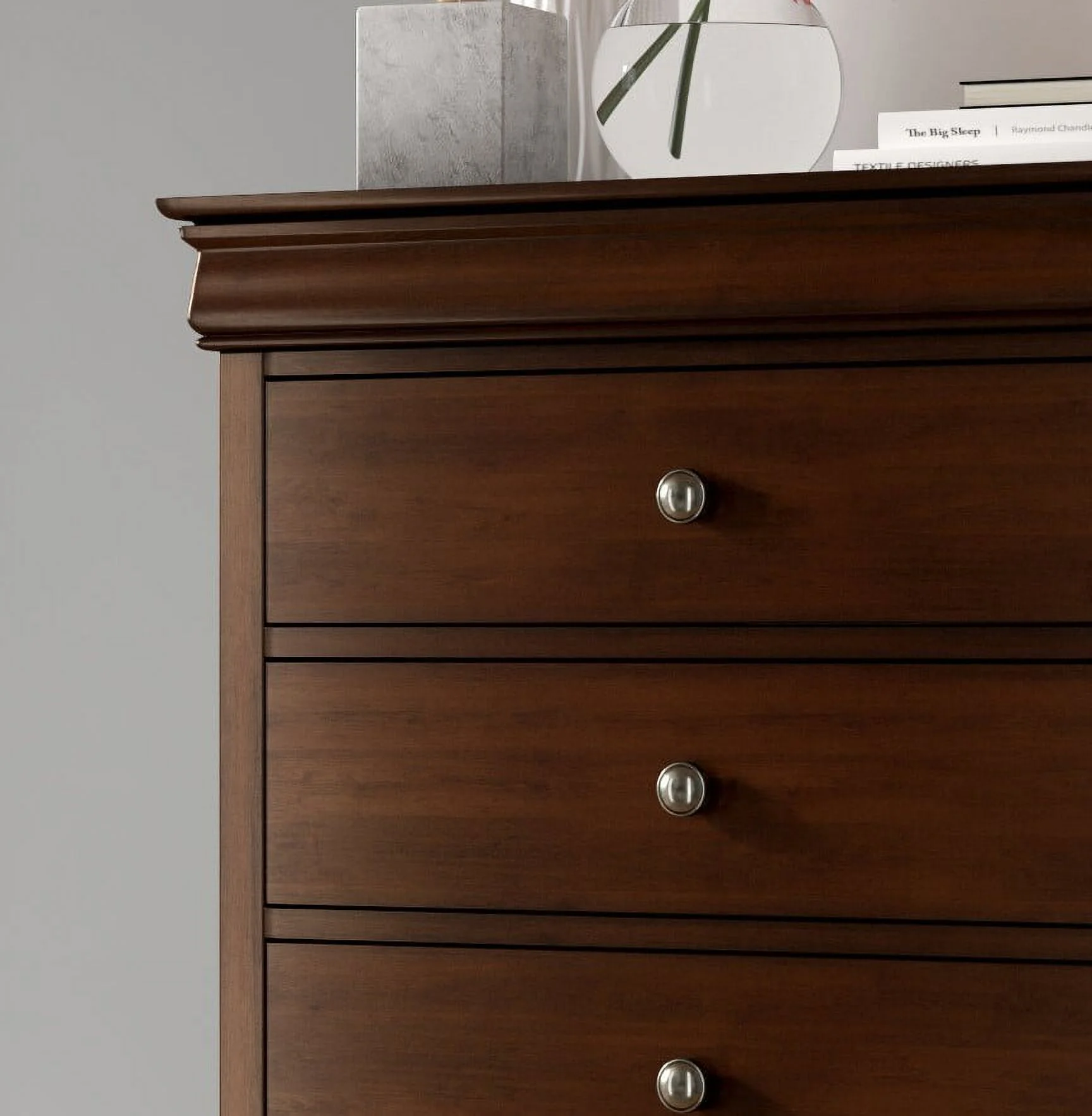 Louis Philippe Style 1pc Chest of Drawers Brown Cherry Finish Okume Veneer Bedroom Furniture
