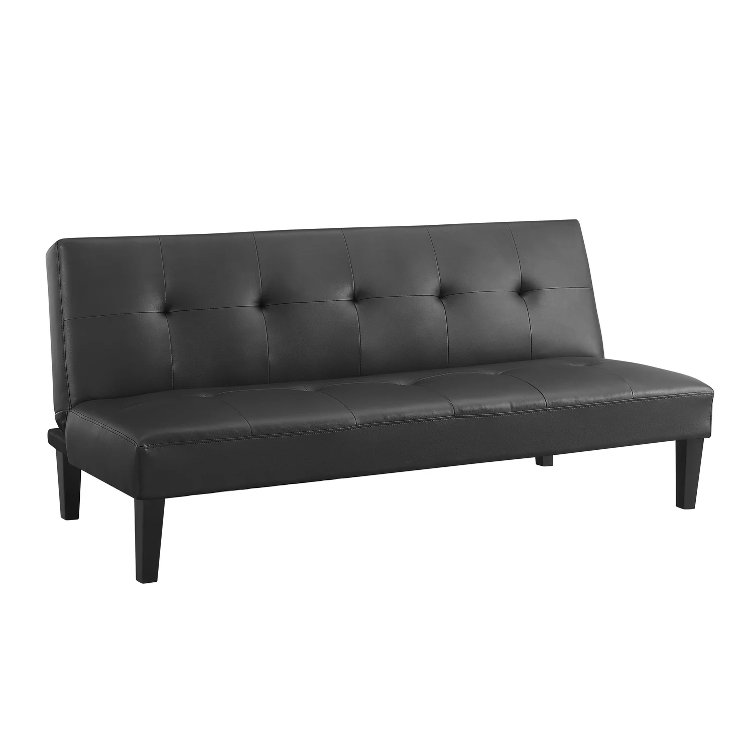 Modern Tufted Convertible Futon Sofa Bed, Folding Sofa Couch with Wooden Legs, Reclining Small Couch, Durable and Sturdy Futon Sofa, Faux Leather, Black