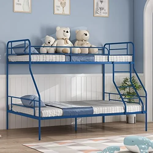 Cuoote Heavy Duty Bunk Bed, Metal Twin Bunk Beds for Kids w/Ladder and Guardrail, Space-Saving Design, No Box Spring Needed, Navy Blue