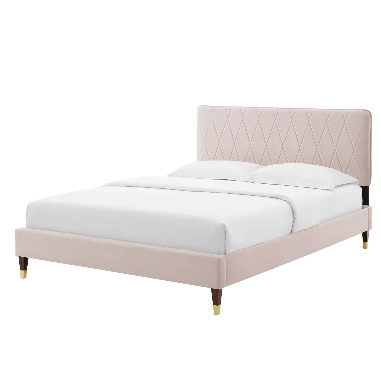 Platform Bed Frame, King Size, Velvet, Pink, Modern Contemporary Urban Design, Bedroom Master Guest Suite
