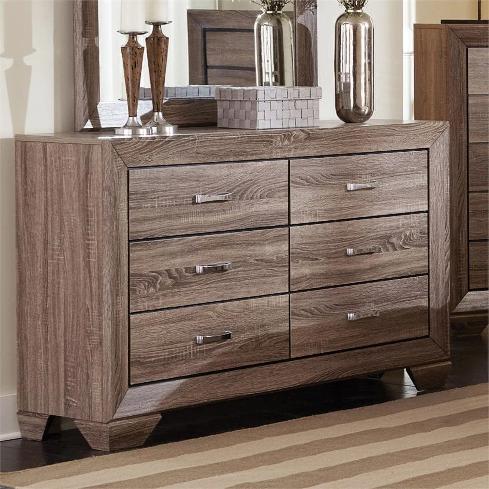Bowery Hill 6 Drawer Double Dresser with Tapered Feet in Taupe