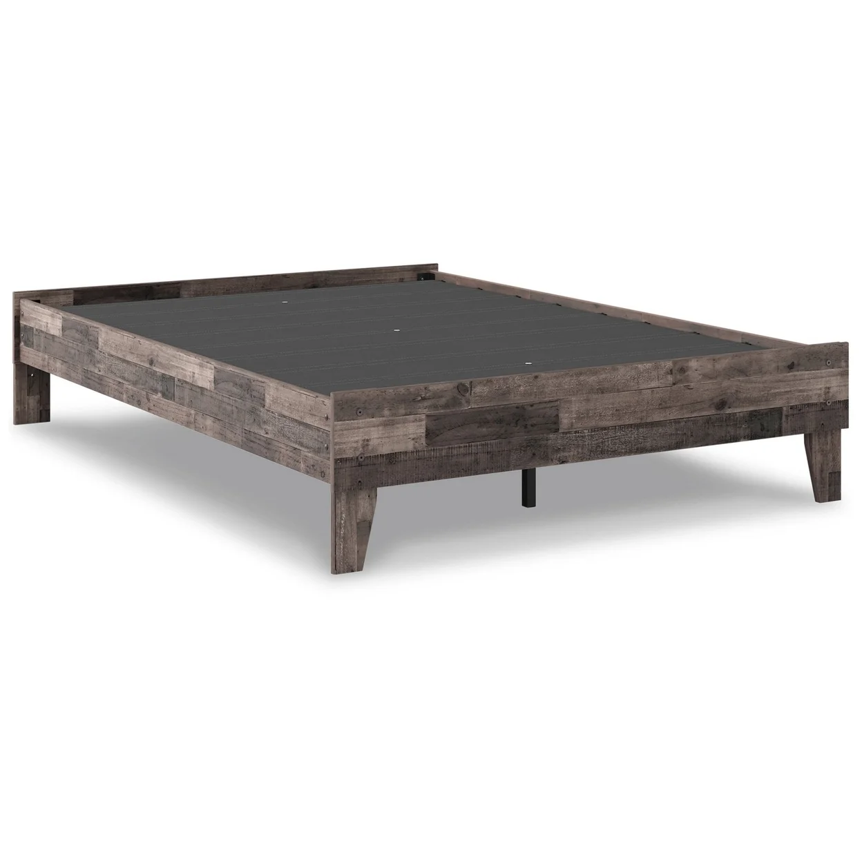 Full Platform Bed Low Profile Footboard Farmhouse Butcher Block Brown- Saltoro Sherpi