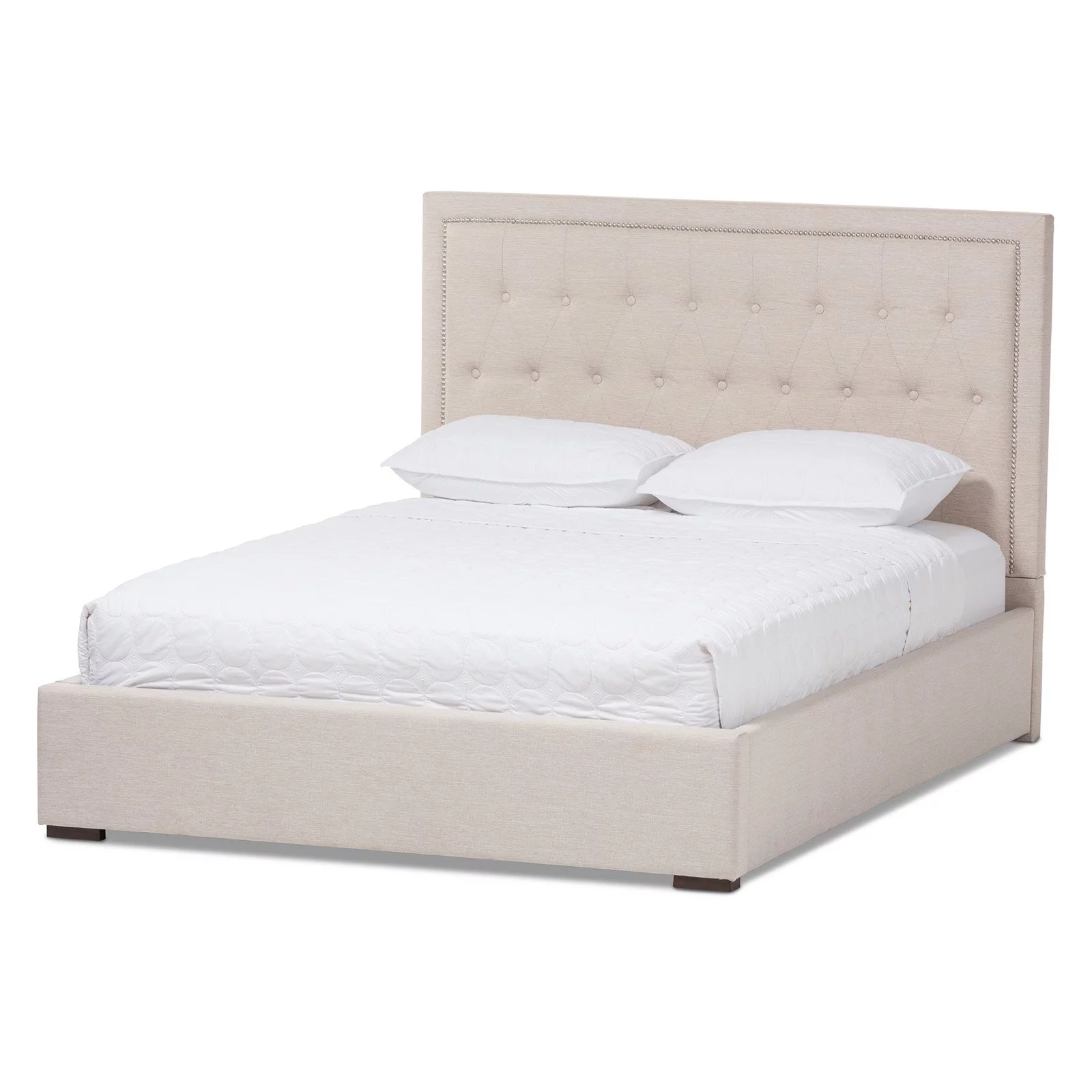 Baxton Studio Taylor Modern and Contemporary Light Beige Fabric Queen Size Gas-Lift Platform Bed