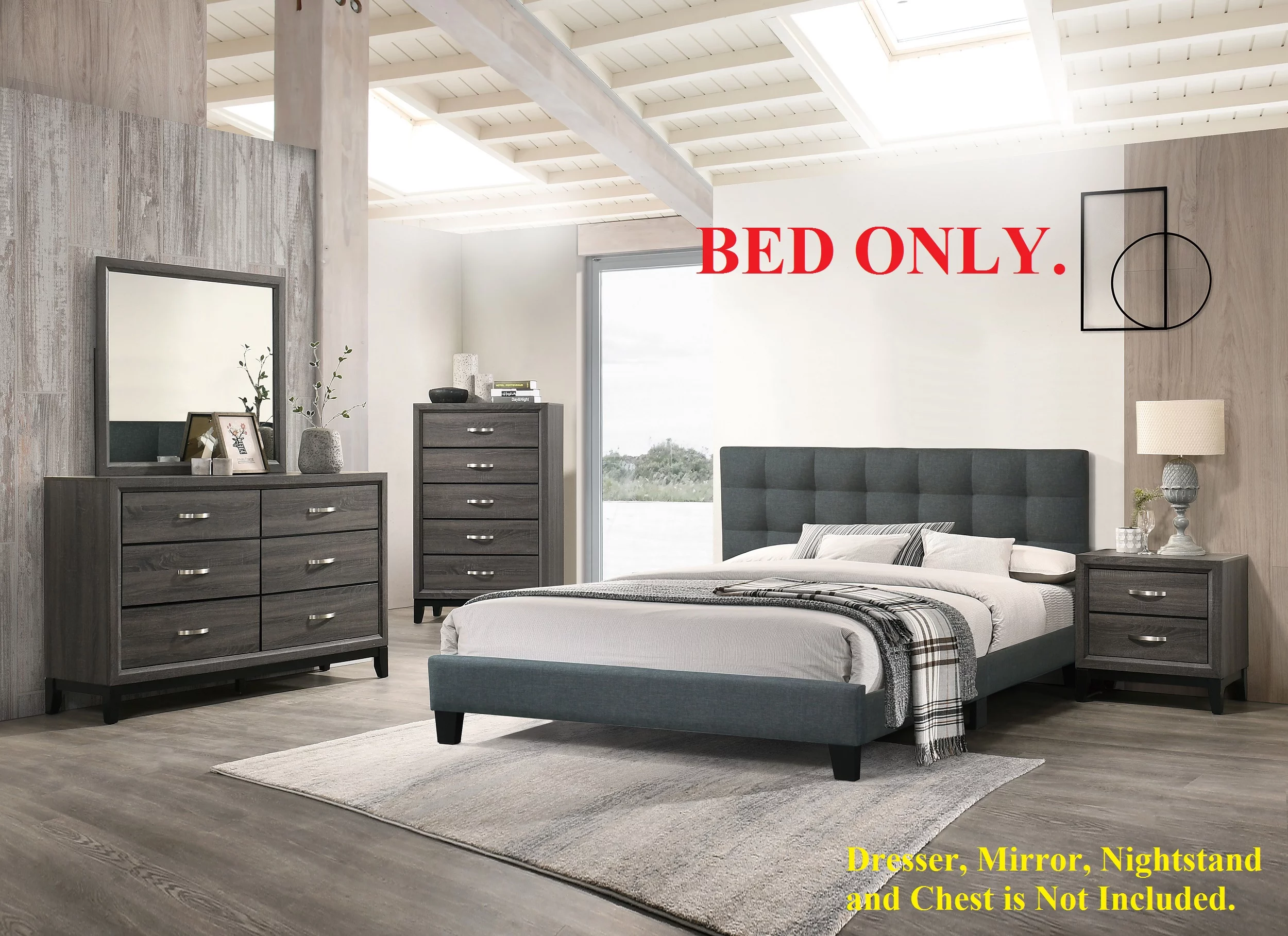 Bedroom furniture Charcoal Polyfiber Eastern King Size bed 1pc Bed Set Plywood.