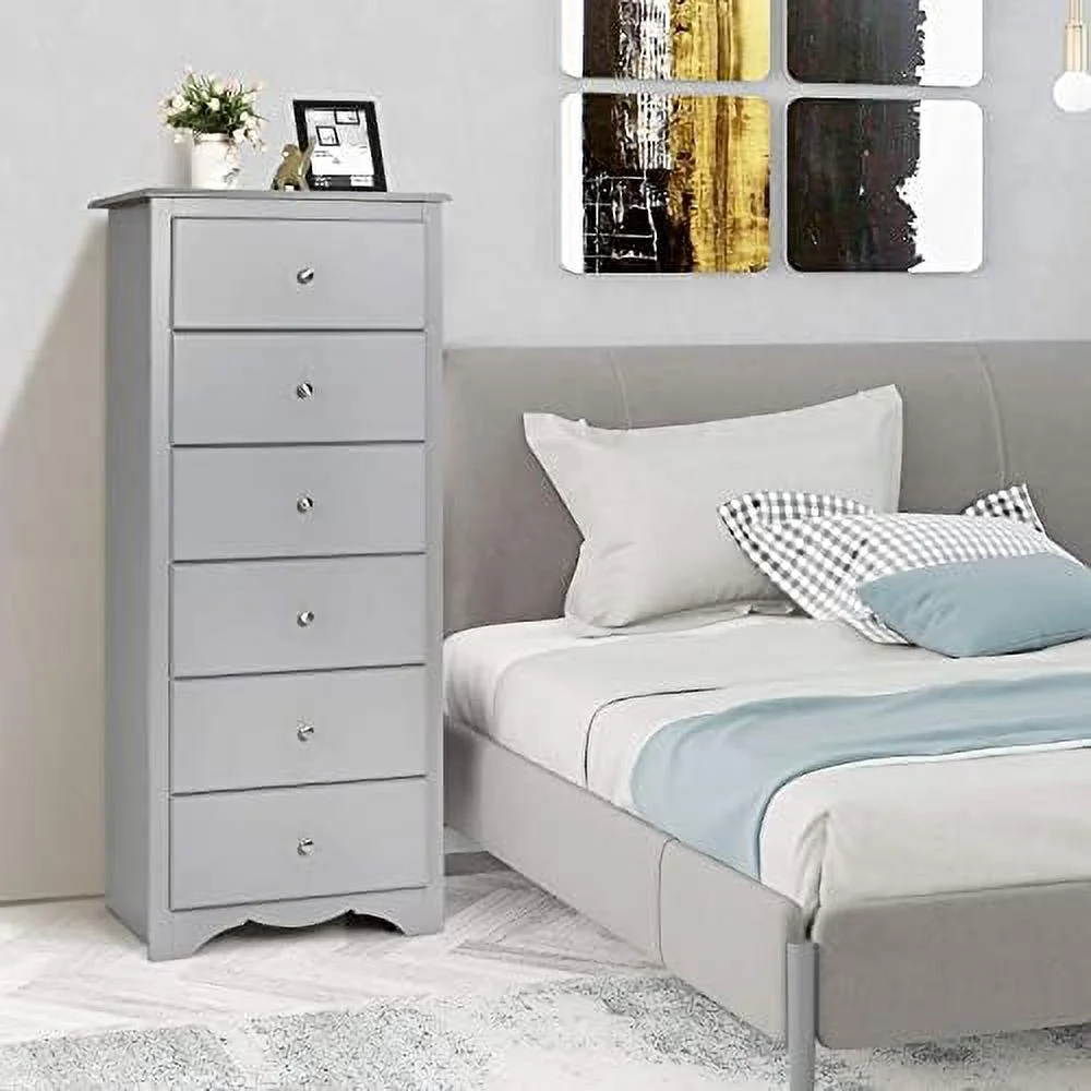 6 Drawer Chest Wooden Dresser Clothes Organizer Bedroom Hallway Entryway Tall Cabinet (Gray)