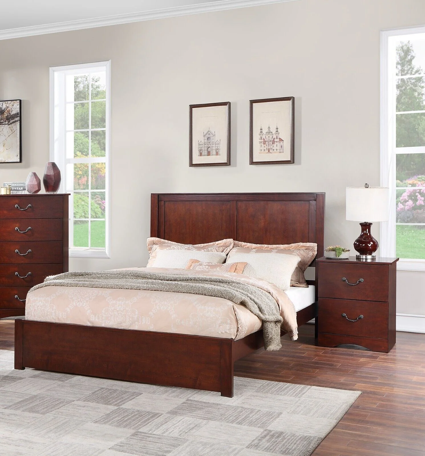 Brown Finish Chic Design 3pc California King Size Bed Set Bedroom Furniture 2x Nightstands Wooden Headboard Footboard