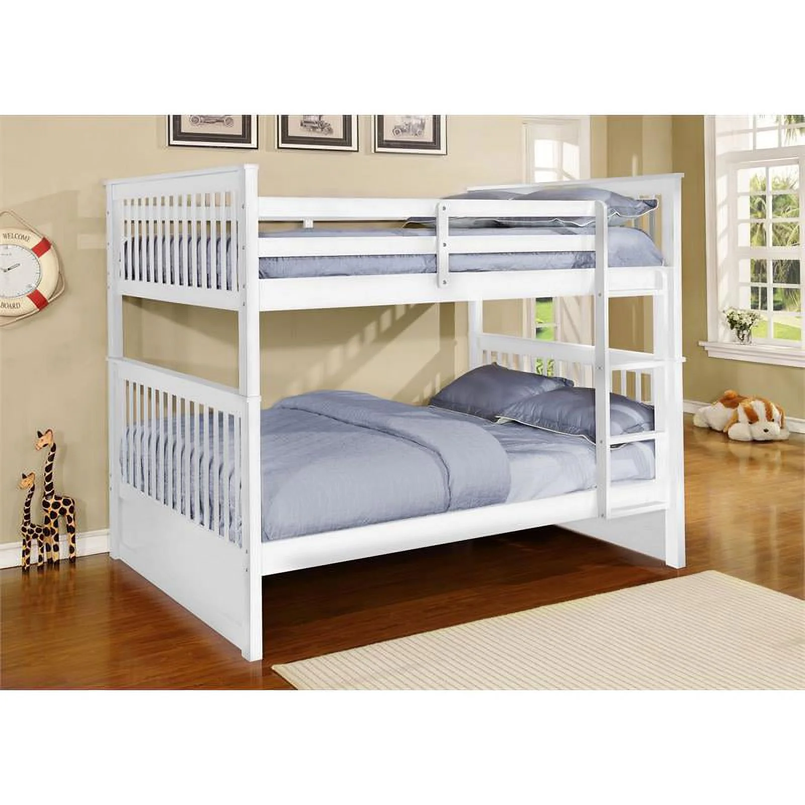 BEKids Traditional Solid Wood Full/Full Bunk Bed with Slats in White