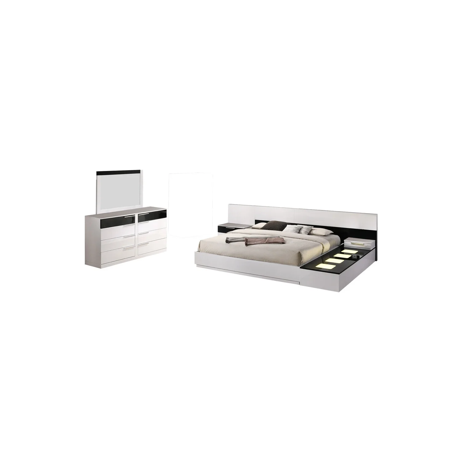 Bahamas 6-Pc East King Platform Bedroom Set w/Module Platform Stand-White/Black