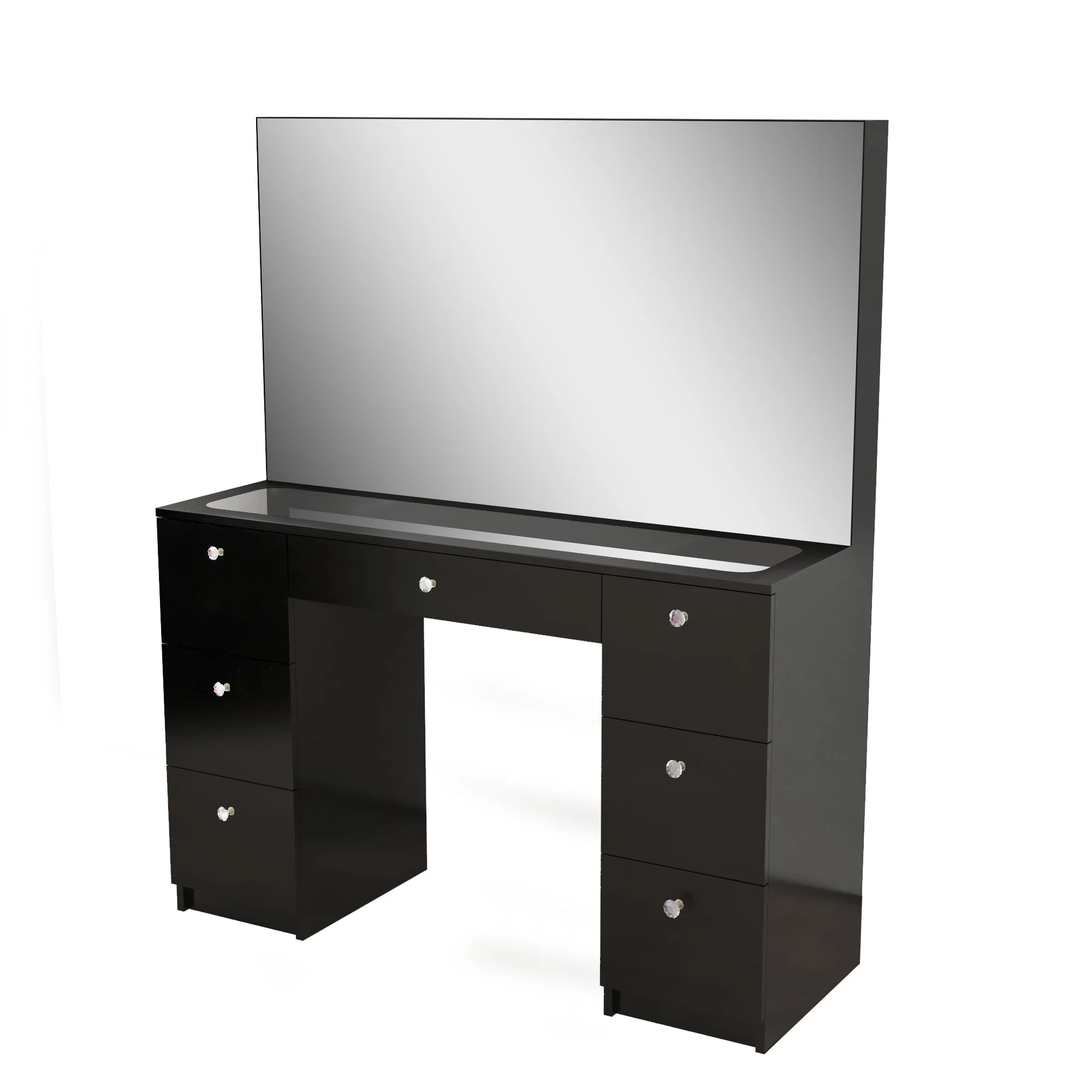 Boahaus Venus Modern Vanity, Wide Mirror, 7 Drawers and Crystal Knobs, Black, for Bedroom