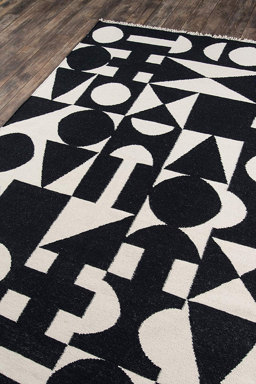 Momeni Flat Weave Geometric Modern Area Rugs, Black