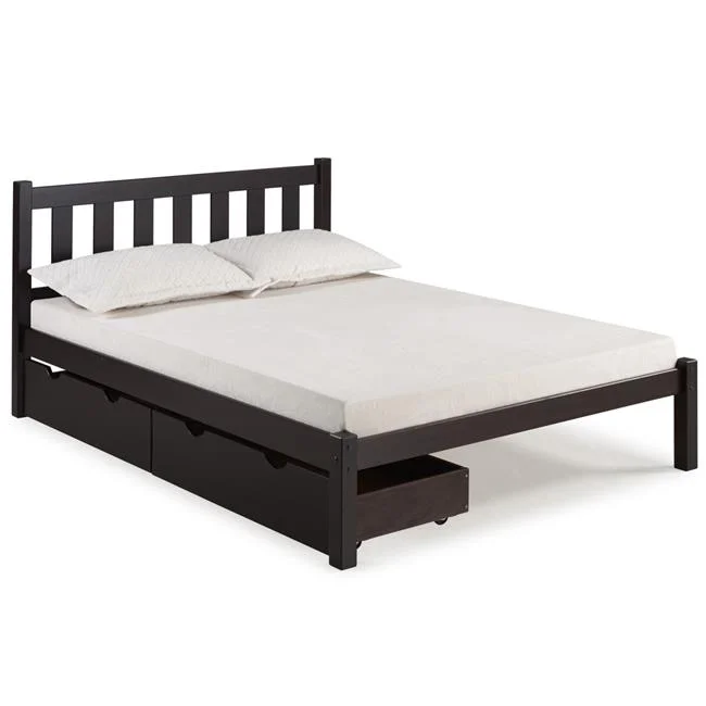 Poppy Full Size Wood Platform Bed with Storage Drawers, Espresso