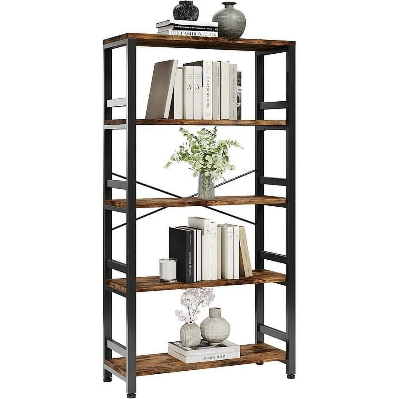 IRONCK 5 Tier Bookshelves and Bookcases, Industrial Shelf for Home Office Decor, Industrial Brown(Vintage Brown)