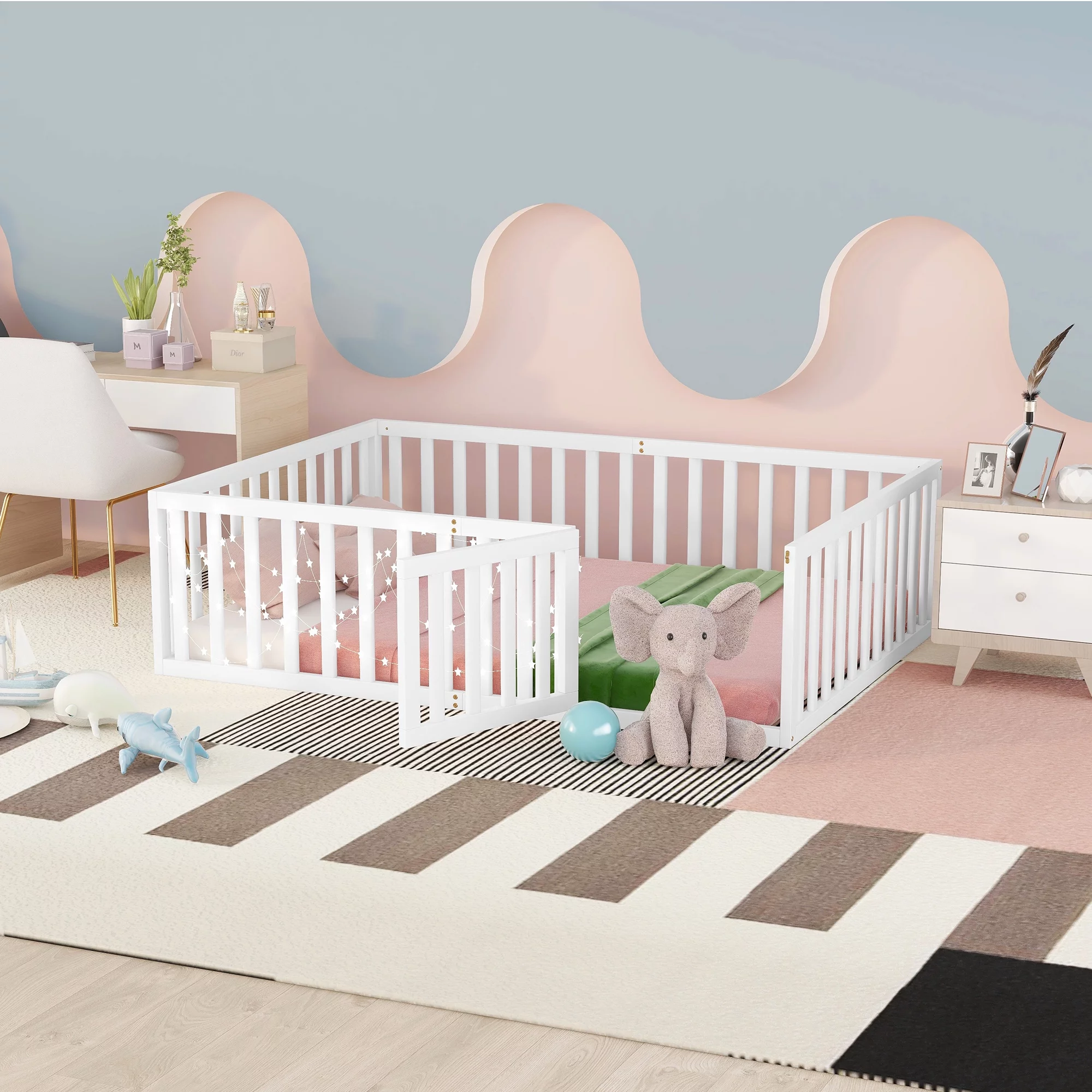 CoSoTower Full Size Wood Daybed Frame with Fence, White