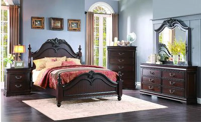 Martel Poster 4 Piece California King Bedroom Set in Dark Cherry Finish