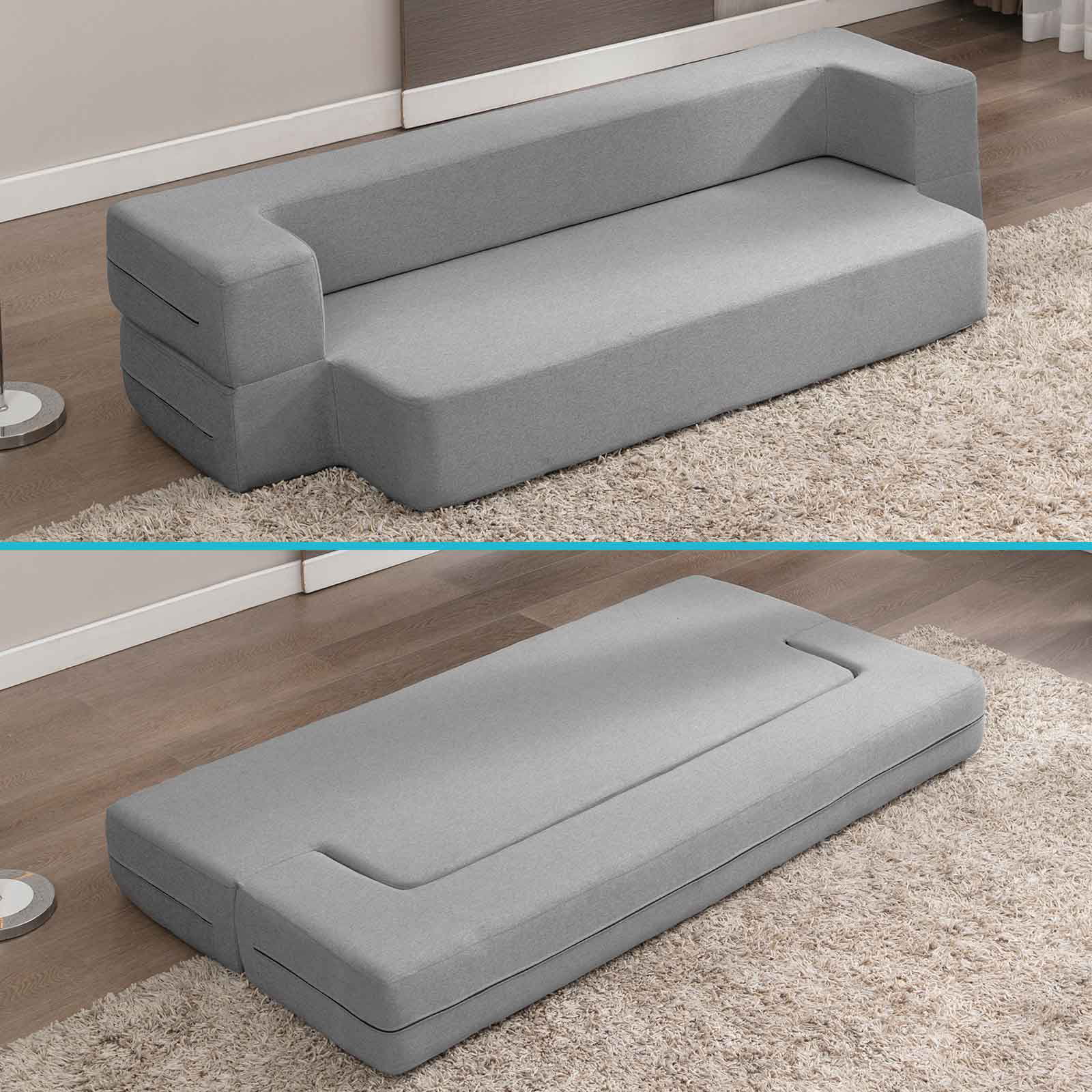 CECER Twin Size Folding Sofa Bed, Linen Floor Couch Bed with 10