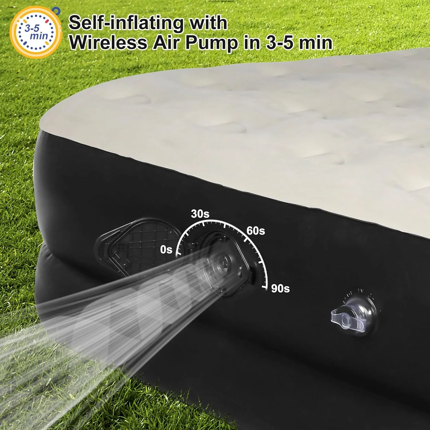 YINCHEN Queen Air Mattress with Built in Wireless Pump and Integrated Headboard, 18 inches Blow Up Air Mattress, Inflatable Air Bed for Home, Camping, Guest Bed