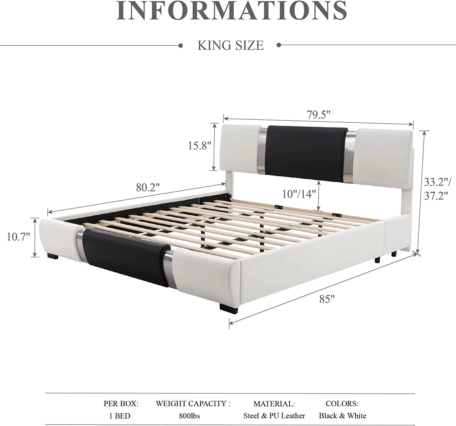 Bed Frame Queen Size with Adjustable Headboard  Modern Low Profile Platform Bed with Faux Leather Mattress Foundation with Solid Wooden Slats Support No Box Spring Needed Black