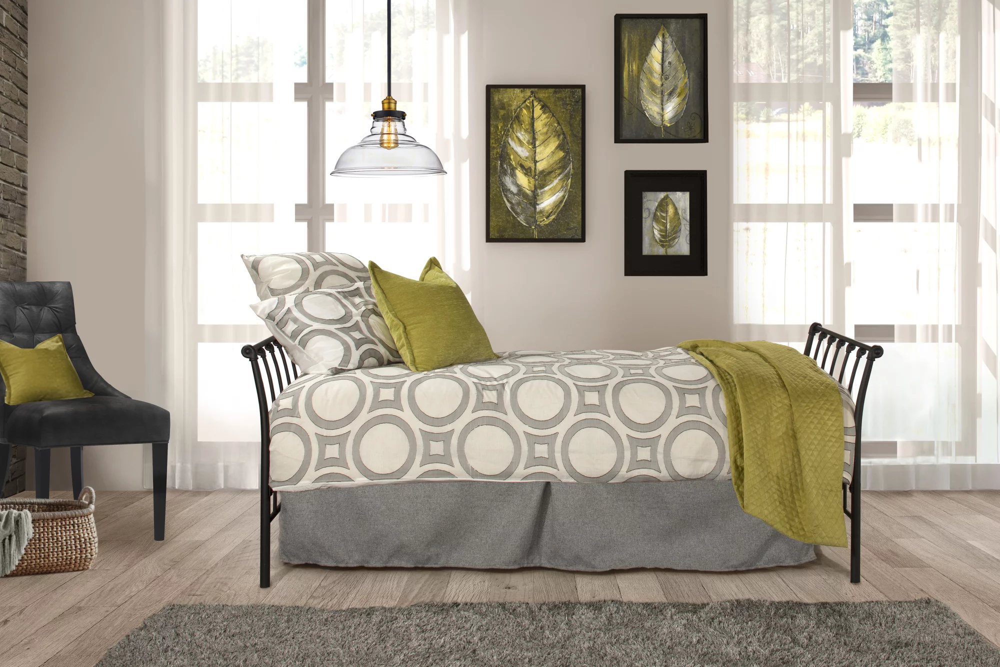 Hillsdale Furniture Midland Metal Backless Sleigh Twin Daybed, Black Sparkle