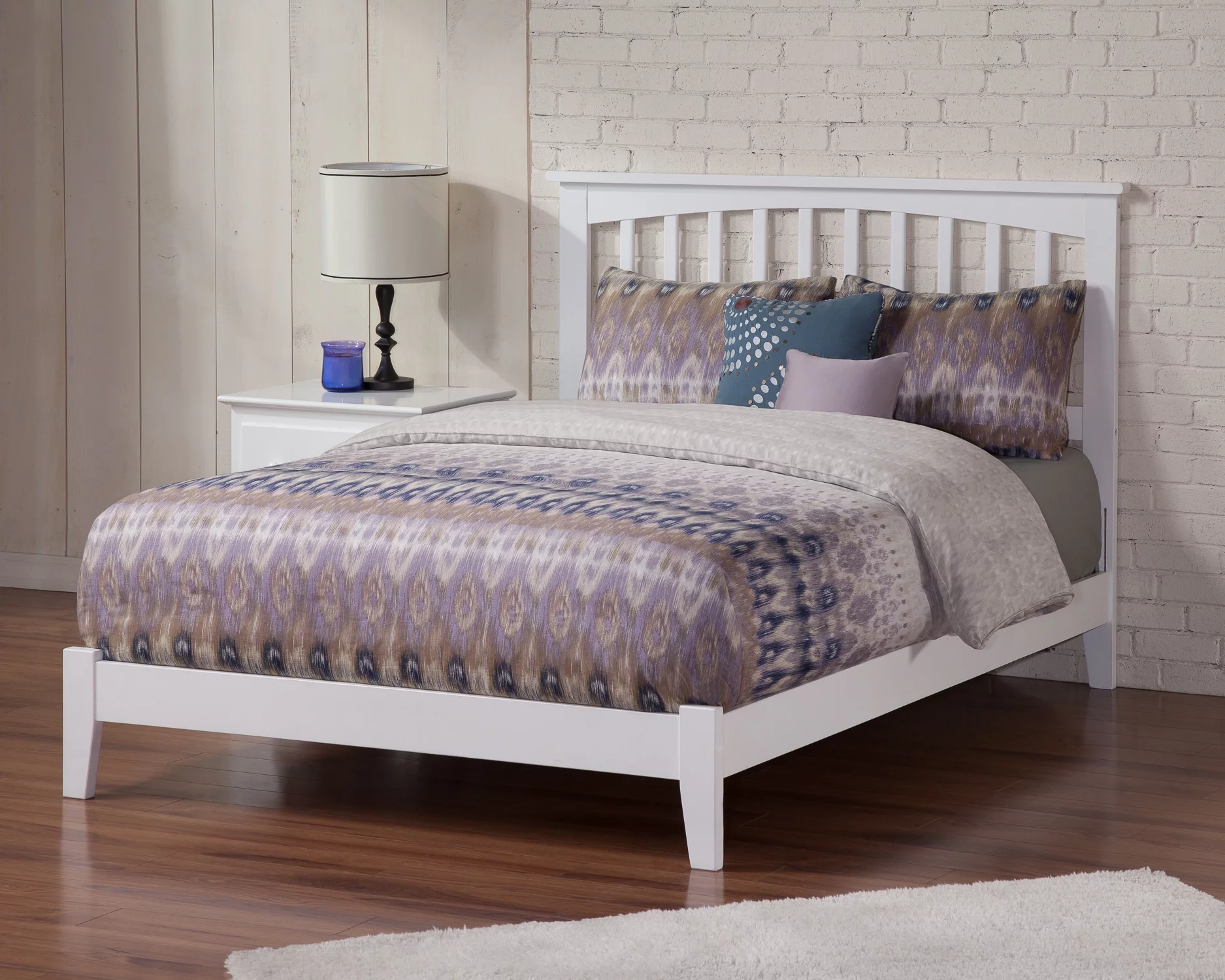 AFI Mission King Low Profile Wood Platform Bed Frame with Slatted Headboard, White