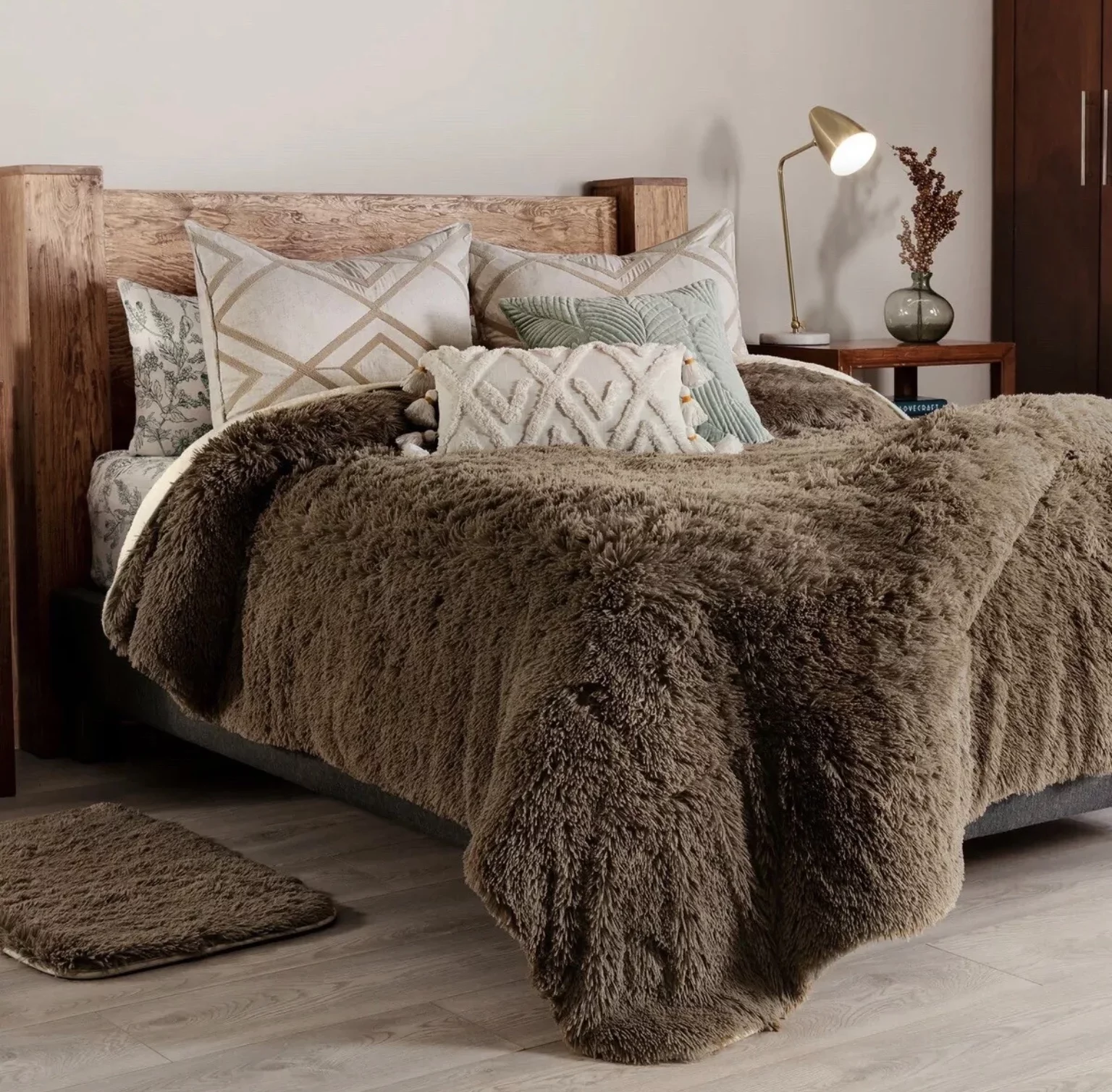 FINLANDIA MOKA COLOR SHAGGY BLANKET WITH SHERPA VERY SOFTY THICK AND WARM KING SIZE