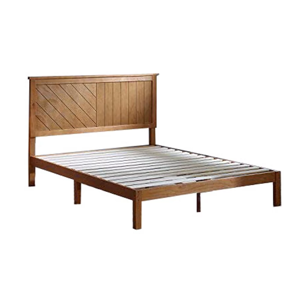 MUSEHOMEINC Solid Wood Platform Bed with Headboard, Rustic Pine Finish, King