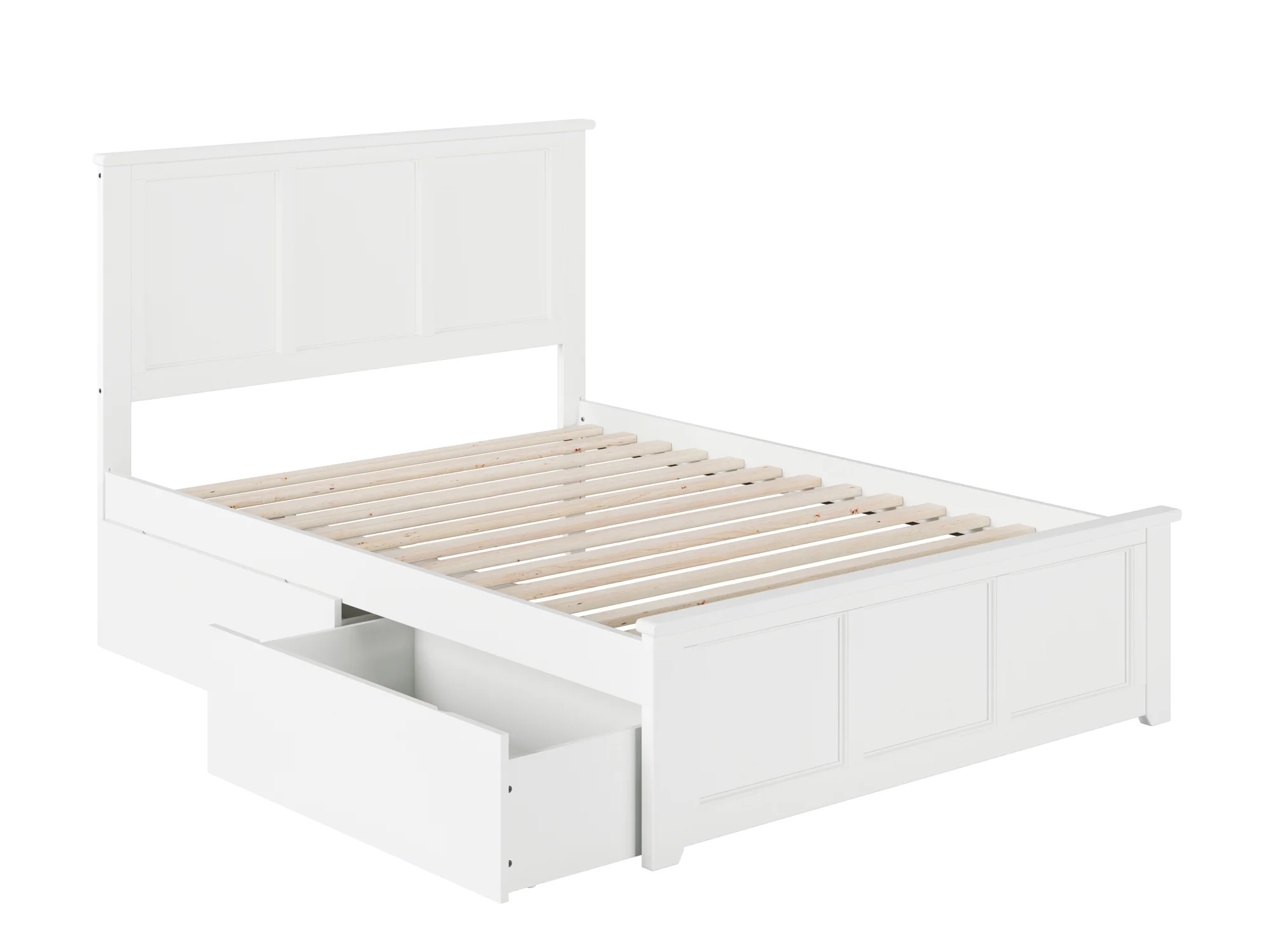 AFI Madison Full Wood Platform Bed with Matching Footboard & 2 Storage Drawers in White