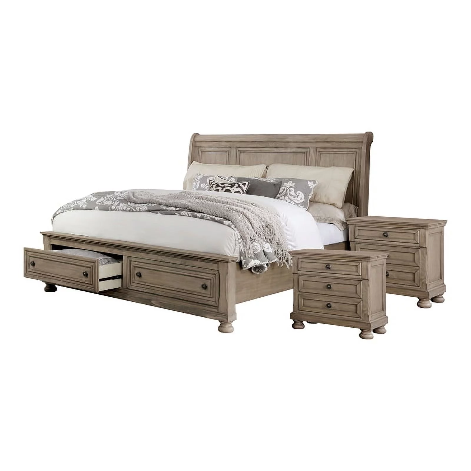 FOA Frigga Transitional 3-Piece Gray Wood Bedroom Set - Queen + 2 Nightstands