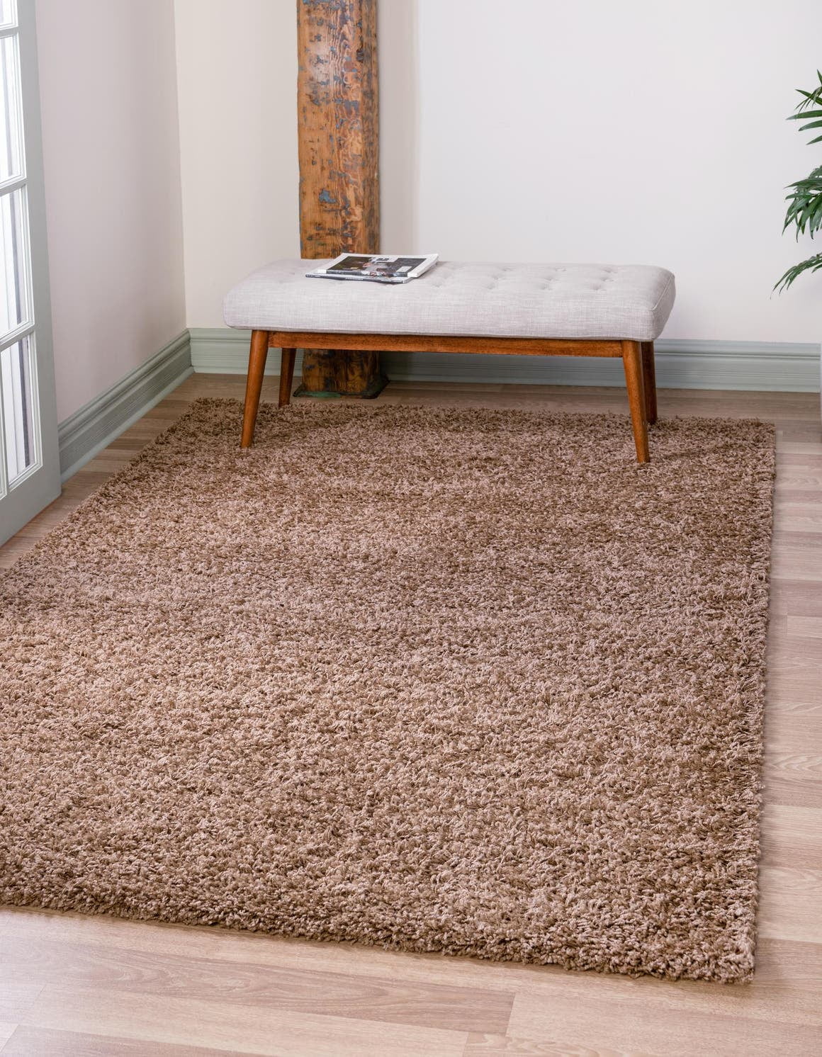 Unique Loom Solid Shag Rug Sandy Brown 9' x 12' Rectangle Solid Modern Perfect For Living Room Bed Room Dining Room Office